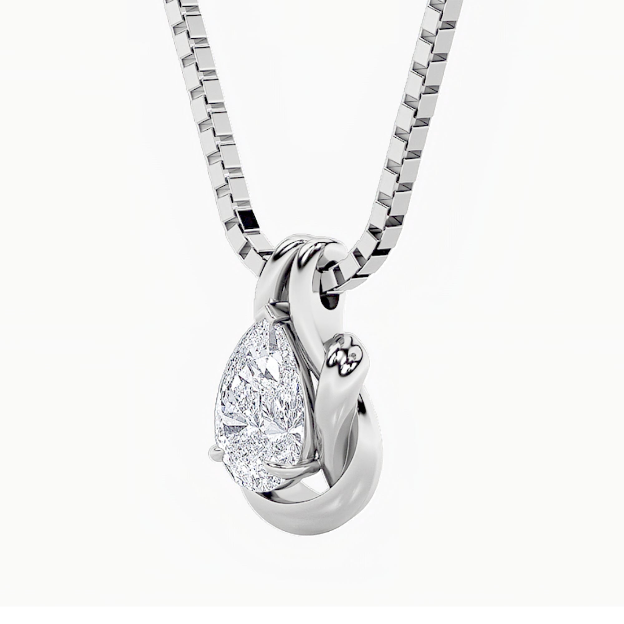 2.0ct Pear Shaped Lab Grown Diamond (F/VS) Knot Pendant in 14K White Gold