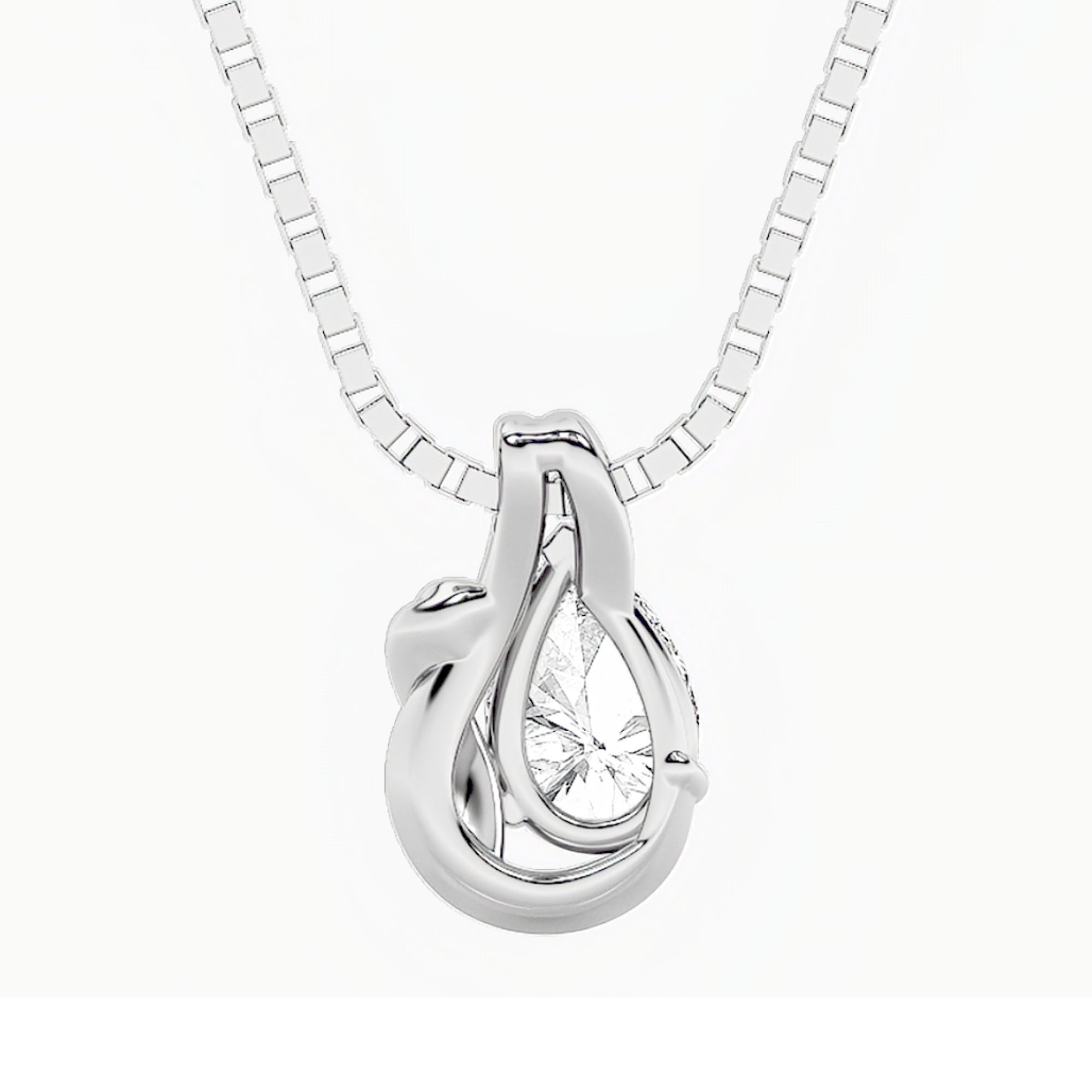 2.0ct Pear Shaped Lab Grown Diamond (F/VS) Knot Pendant in 14K White Gold
