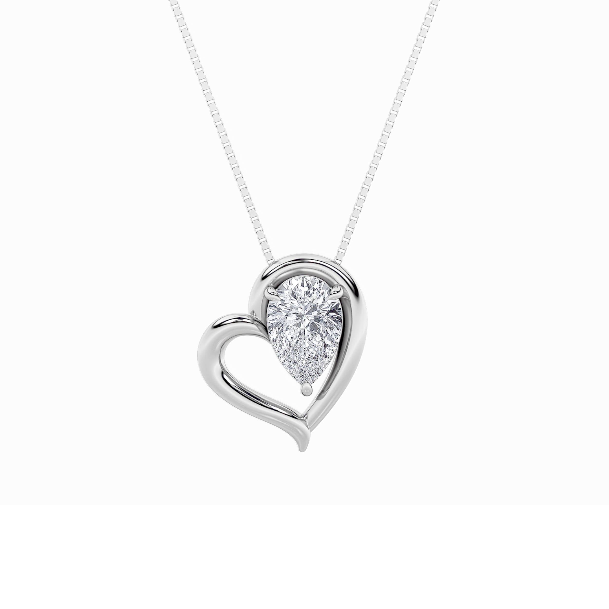 0.5ct Pear Shaped Lab Grown Diamond (F/VS) Heart Pendant in 14K White Gold