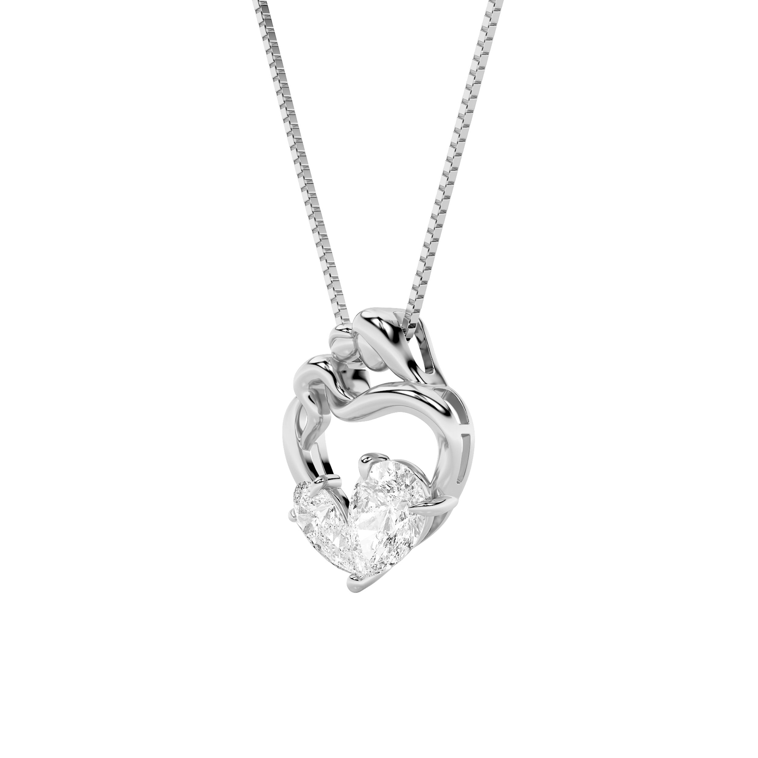 3.0ct Pear Shaped Lab Grown Diamond (F/VS) Mother& Child Heart Shaped Pendant in 14K White Gold