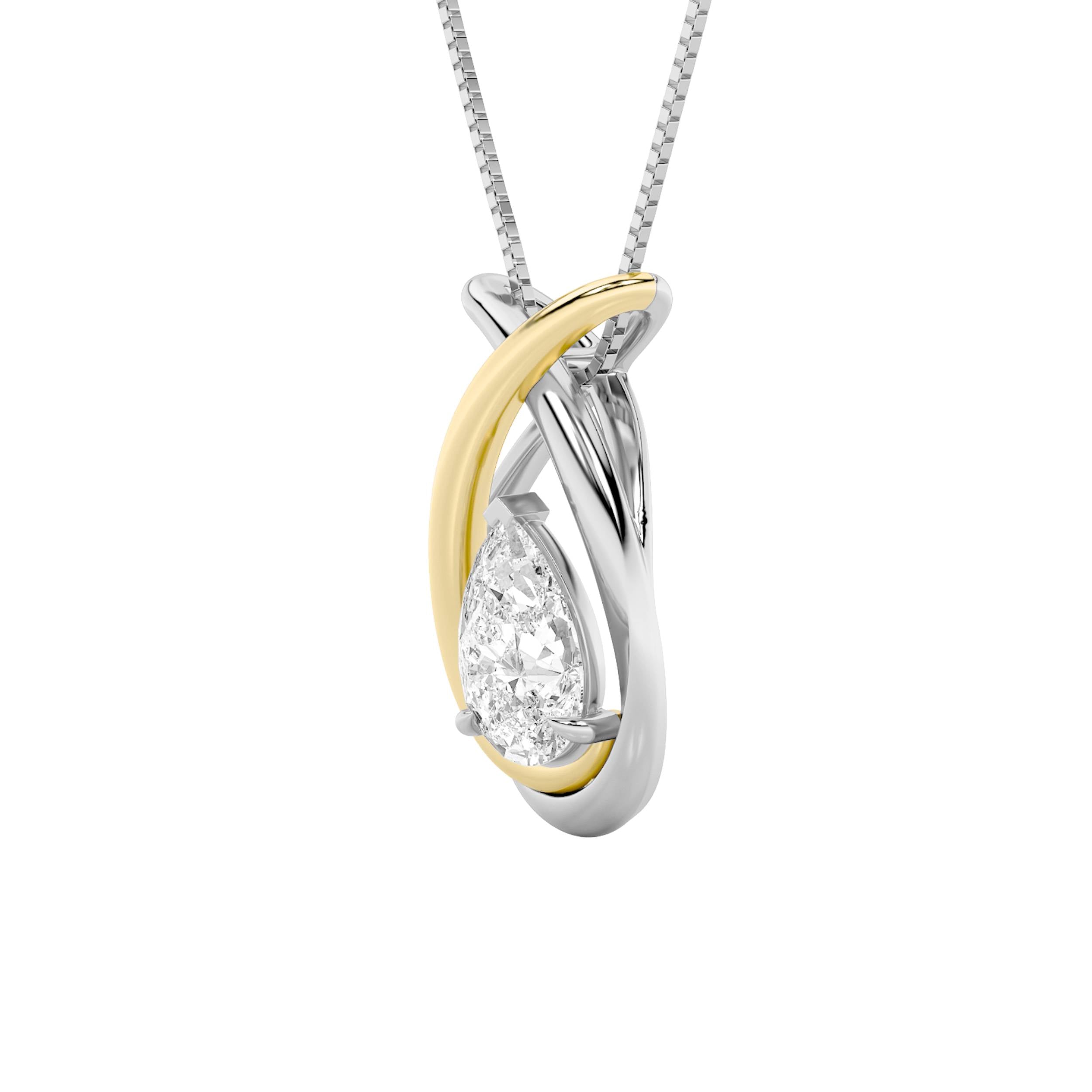 1.5ct Pear Shaped Lab Grown Diamond (F/VS) Fancy Pendant in 14K White Gold & Yellow Gold