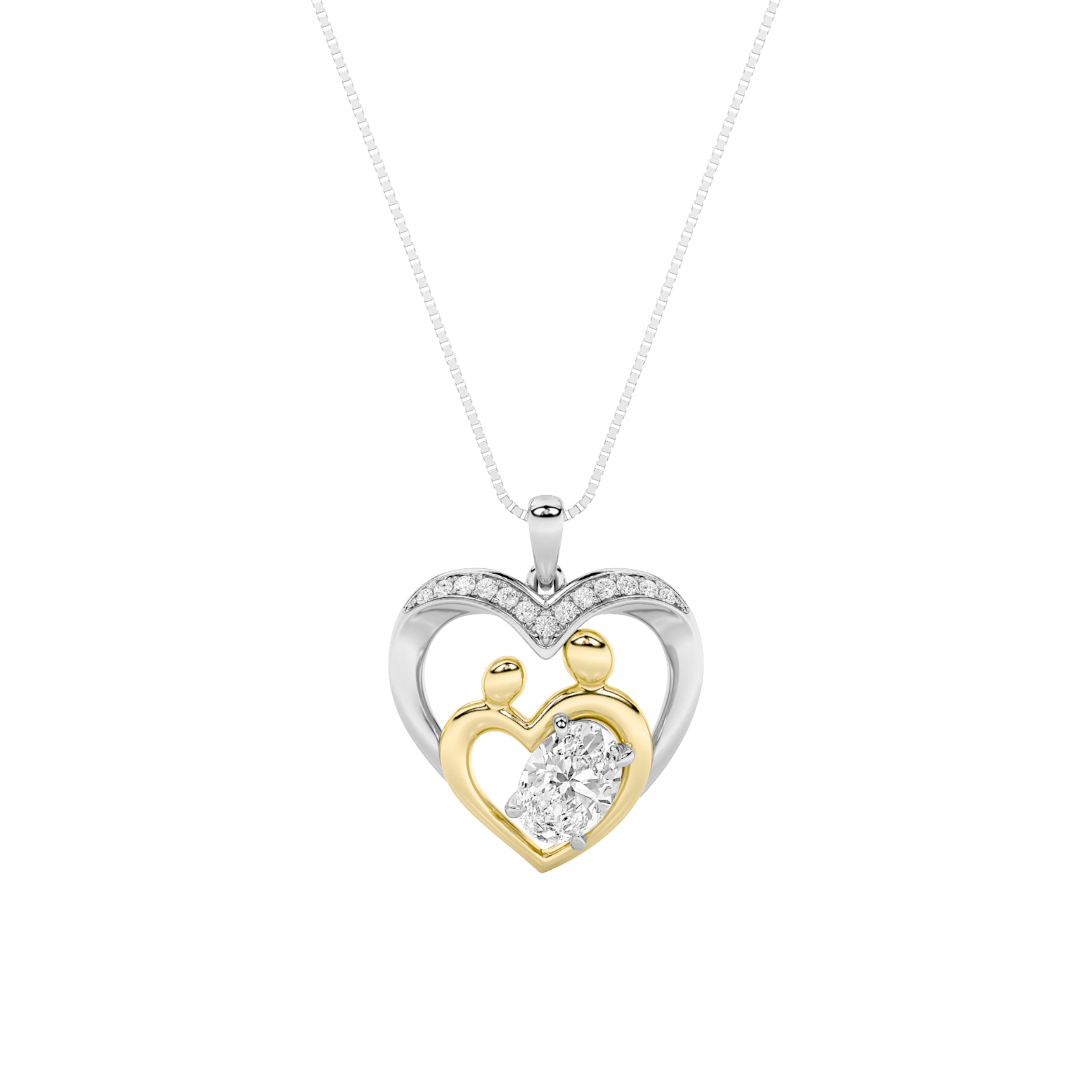 1.0 Ct Oval (F/VS) Lab Grown Diamond Prong 14K Gold Fancy Heart Pendant Necklace