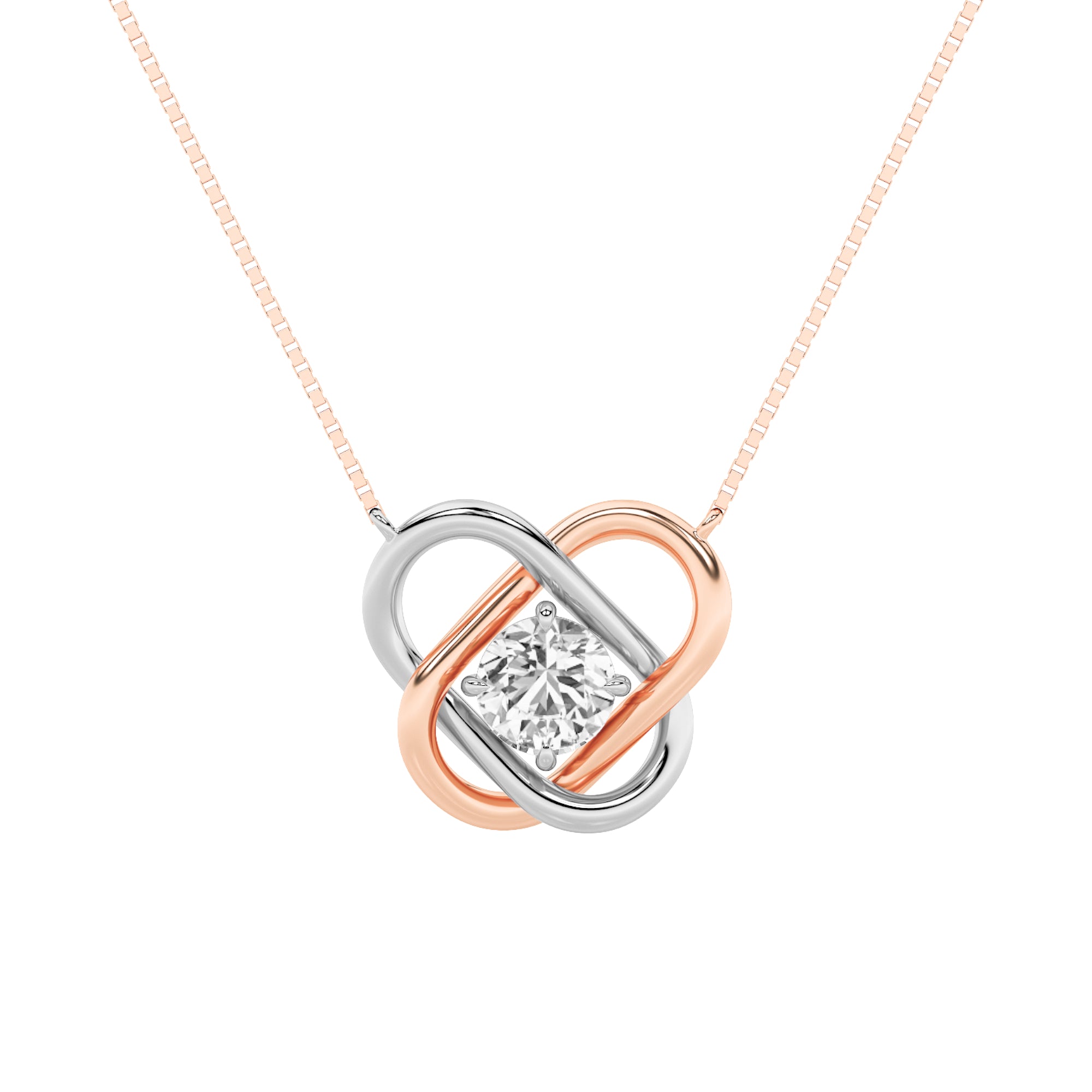 1.0ct Round Shaped Lab Grown Diamond (F/VS) Necklace in 14K White Gold & Rose Gold