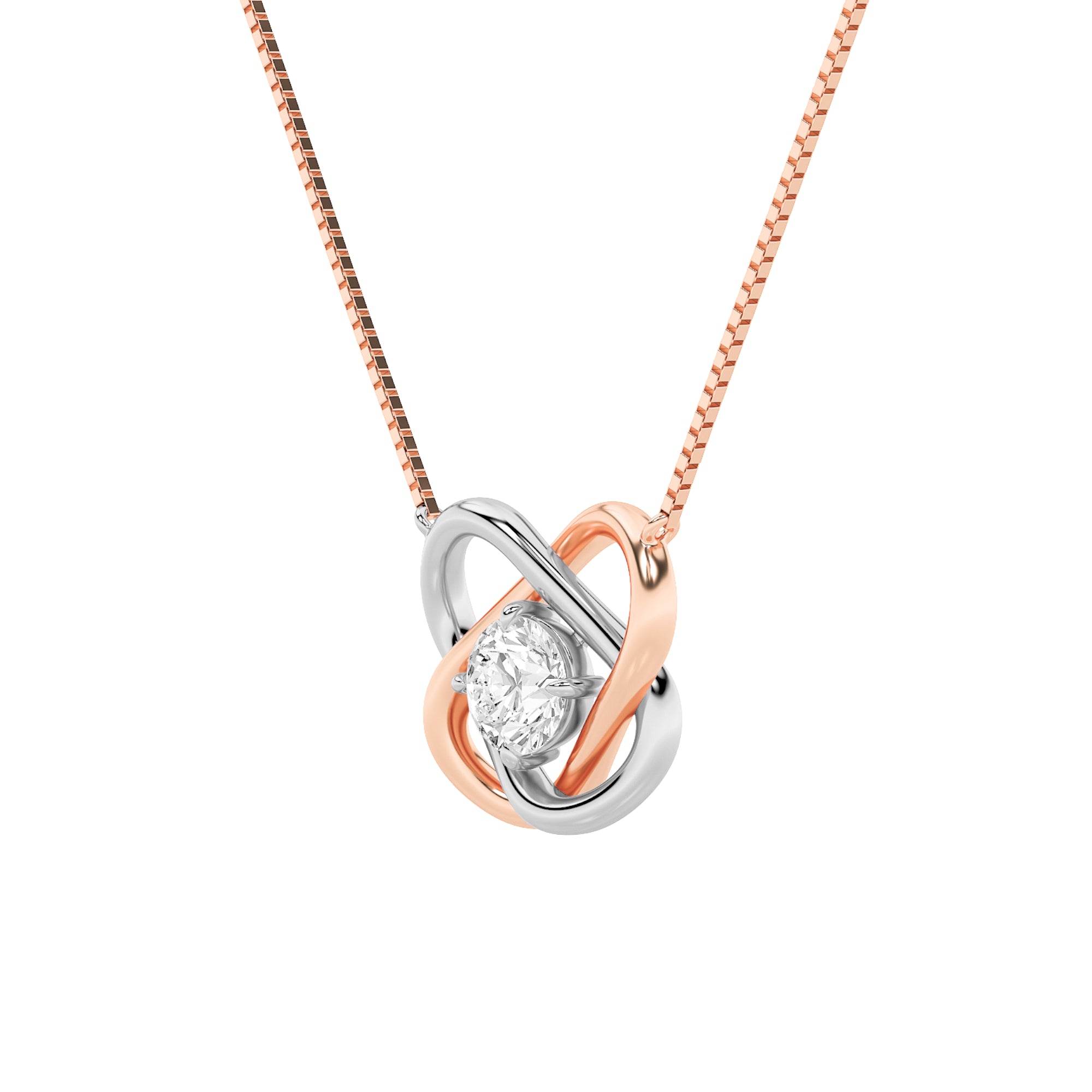 1.0ct Round Shaped Lab Grown Diamond (F/VS) Necklace in 14K White Gold & Rose Gold