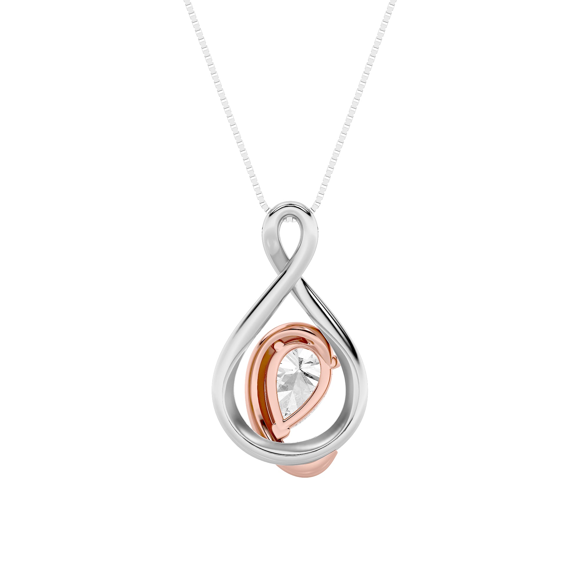 1.5ct Pear Shaped Lab Grown Diamond (F/VVS) Fancy Solitaire Pendant in 14K White Gold & Rose Gold