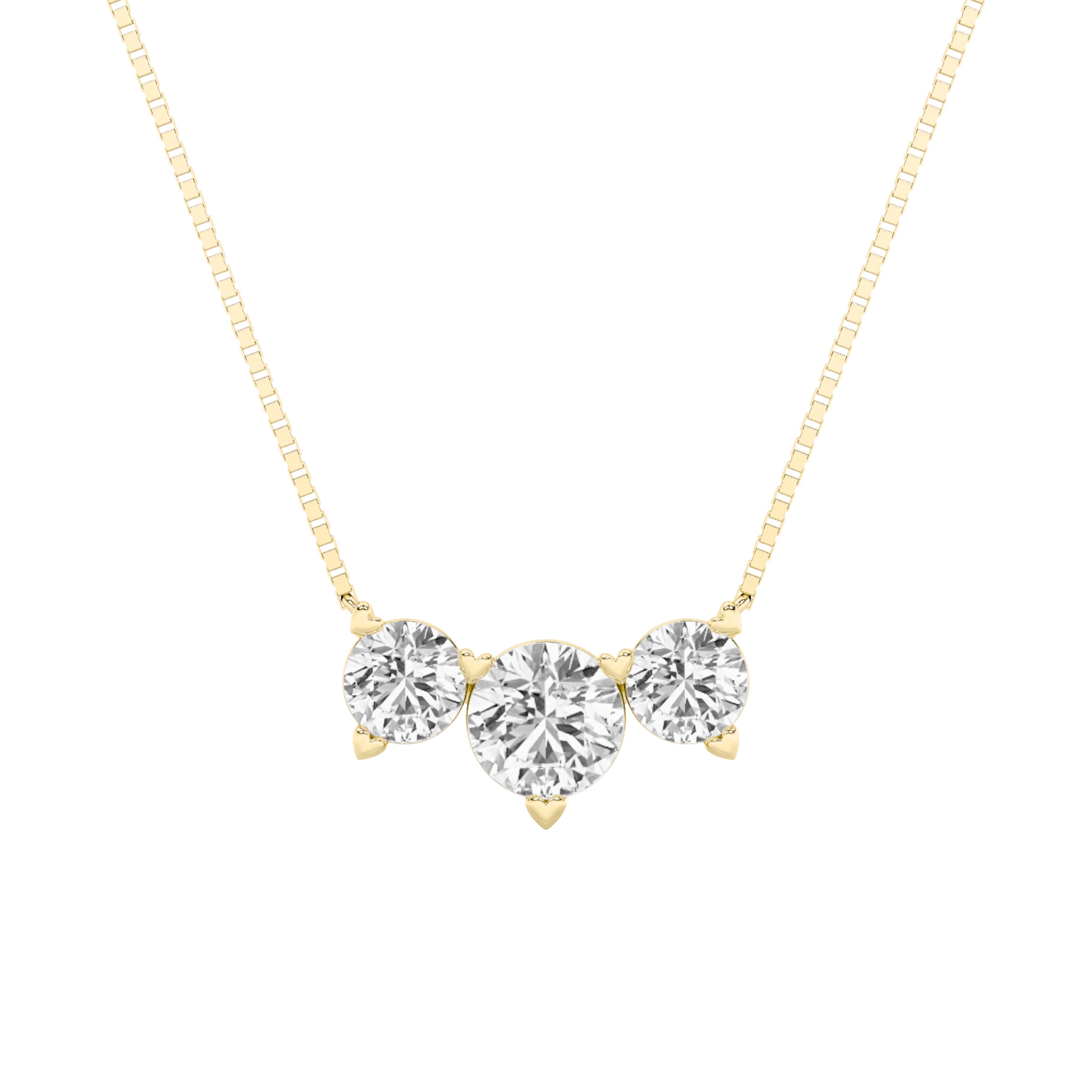 Round (F/VS) Lab Grown Diamond Prong 14K Yellow Gold Three-Stone Past Present Future Pendant Necklace