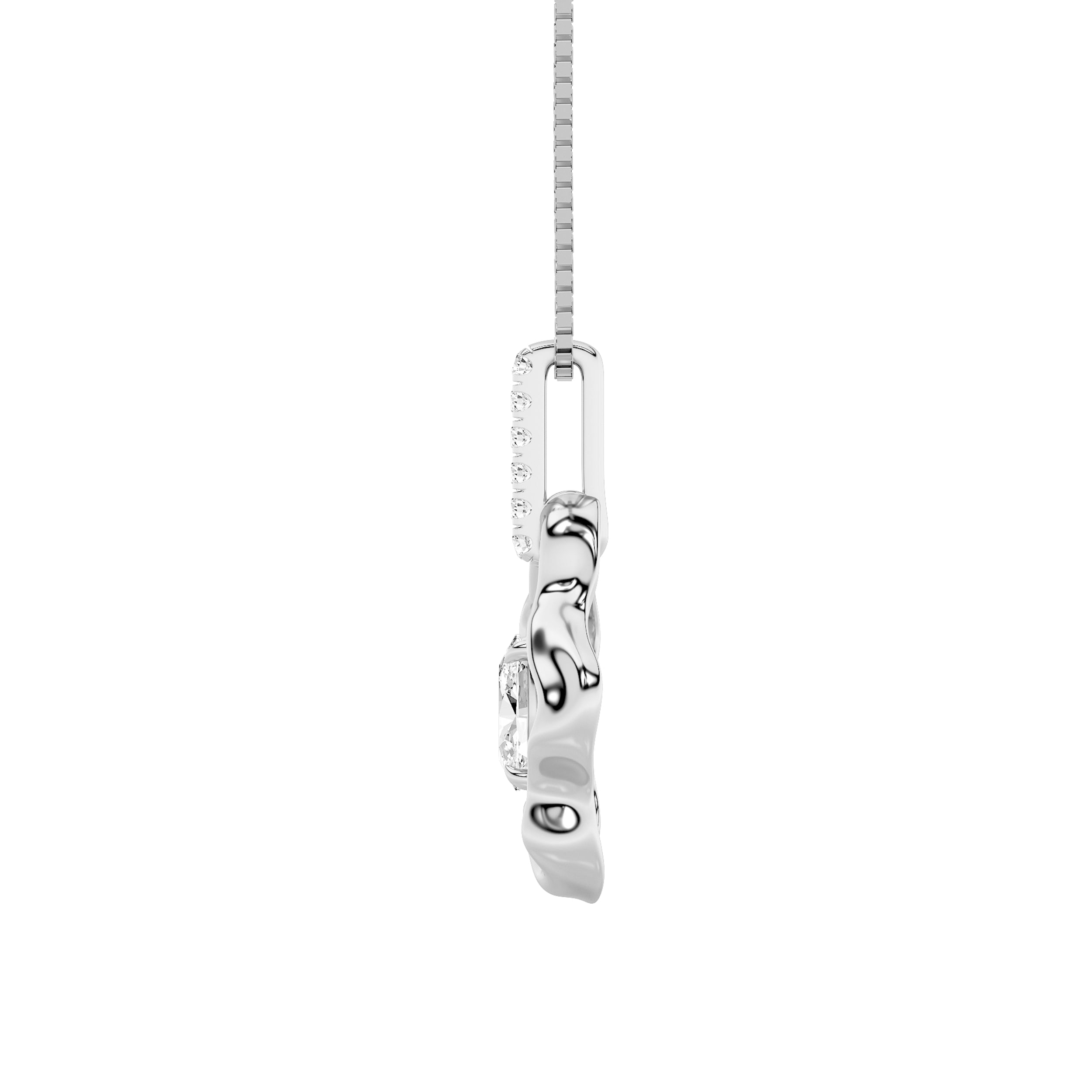 1.0ct Oval Shaped Lab Grown Diamond (F/VS) Organic Design Solitaire Pendant in 14K White Gold