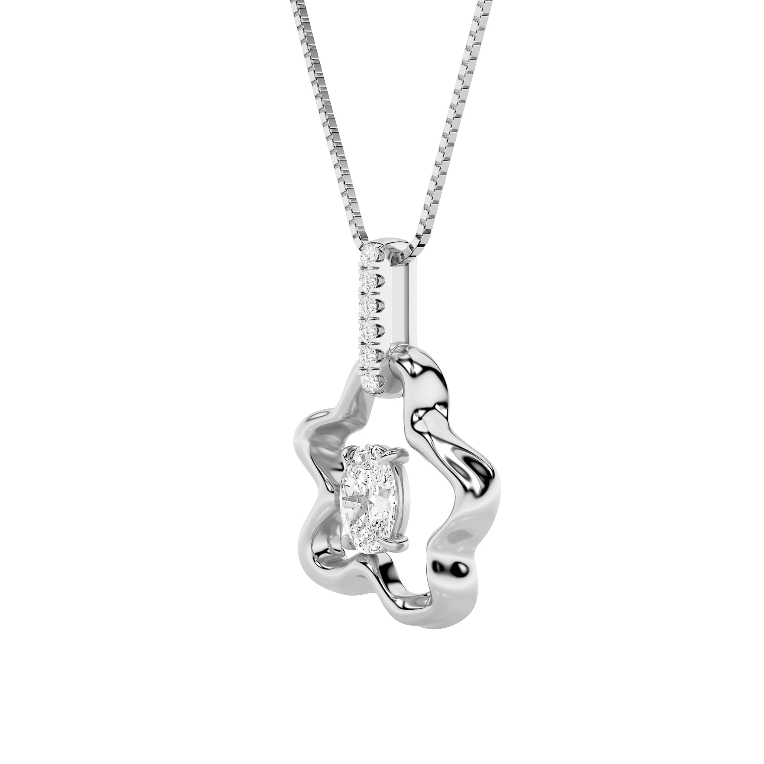 1.0ct Oval Shaped Lab Grown Diamond (F/VS) Organic Design Solitaire Pendant in 14K White Gold