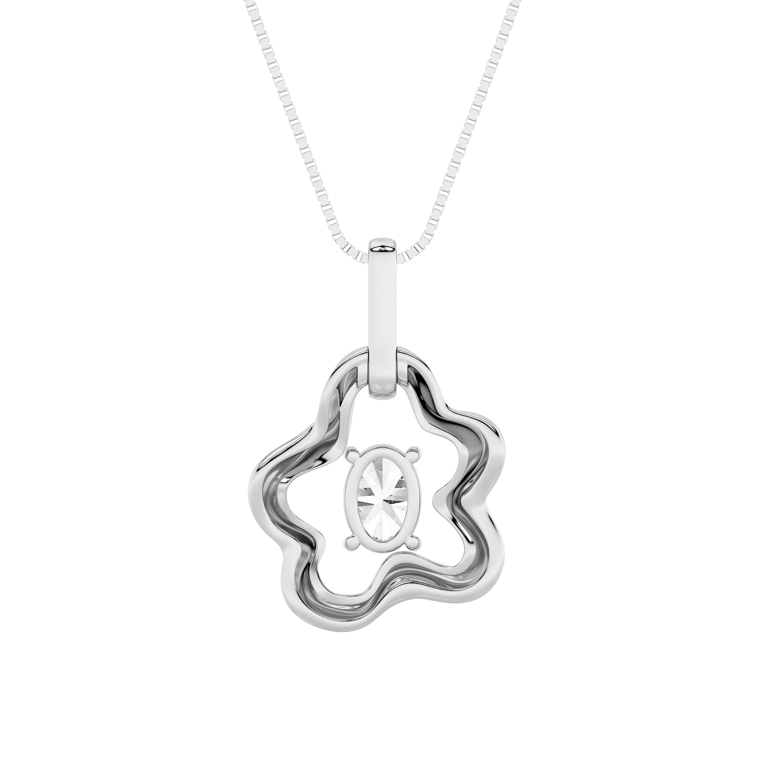 1.0ct Oval Shaped Lab Grown Diamond (F/VS) Organic Design Solitaire Pendant in 14K White Gold