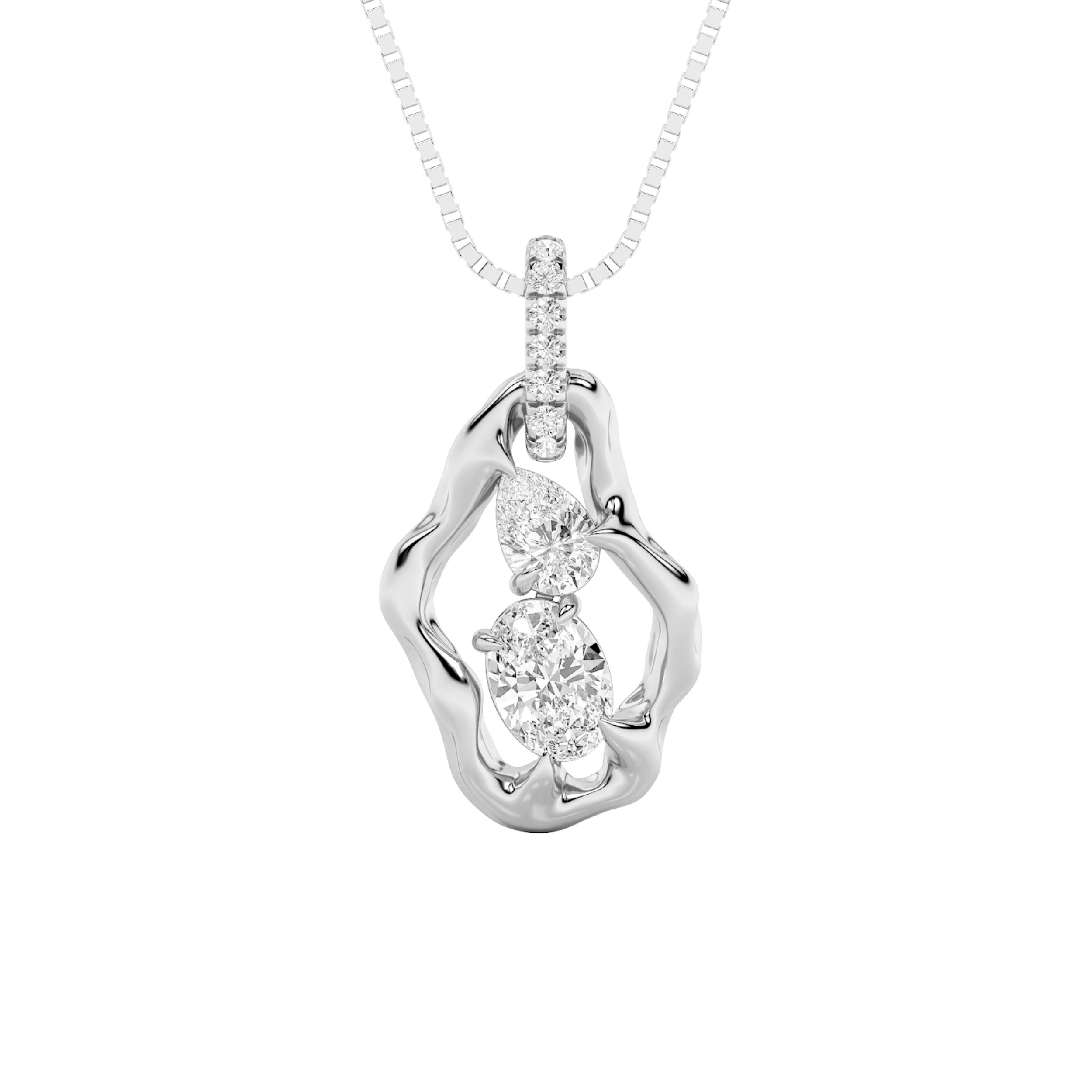 1.0ct Oval Shaped Lab Grown Diamond (F/VS) Organic Design Solitaire Pendant in 14K White Gold