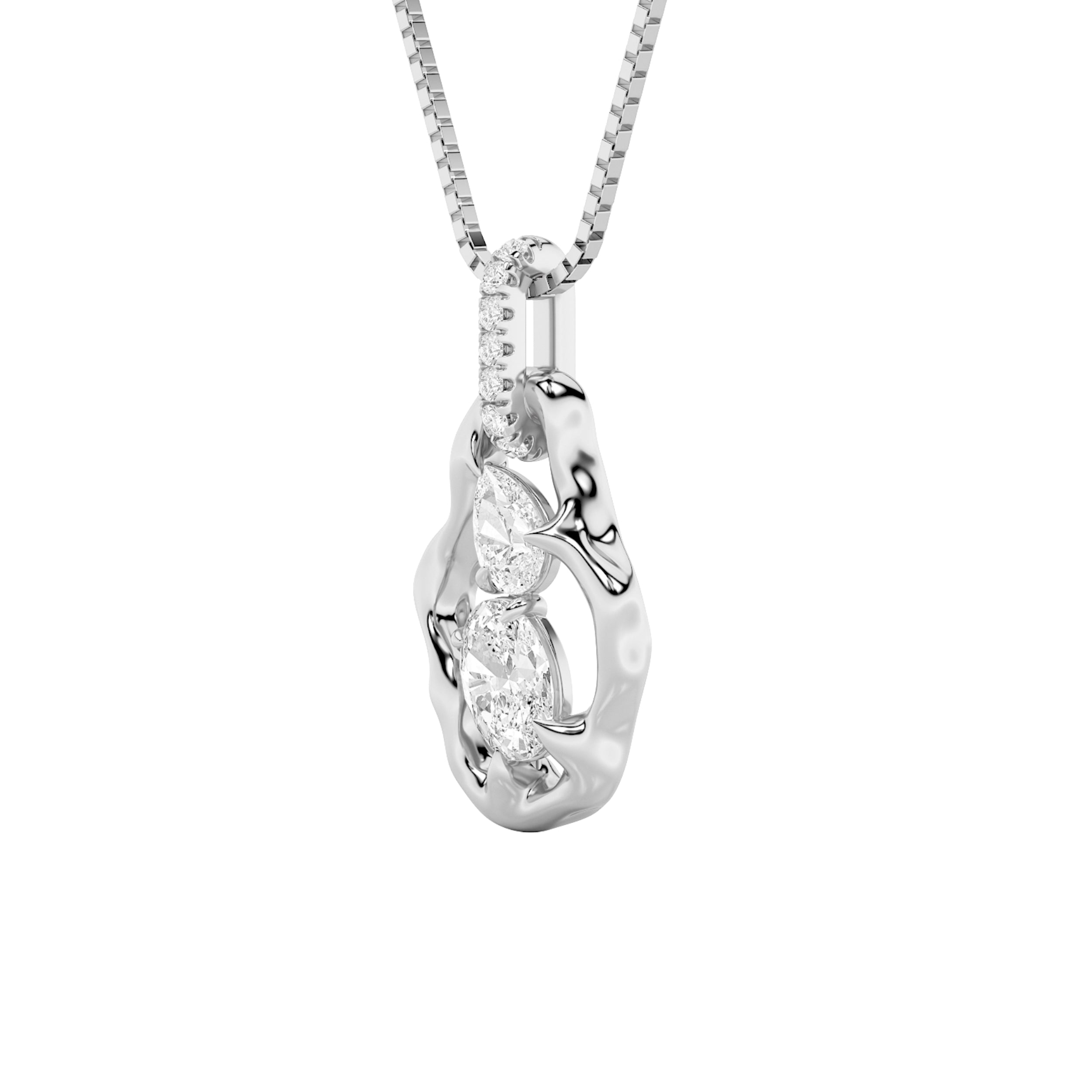 1.0ct Oval Shaped Lab Grown Diamond (F/VS) Organic Design Solitaire Pendant in 14K White Gold