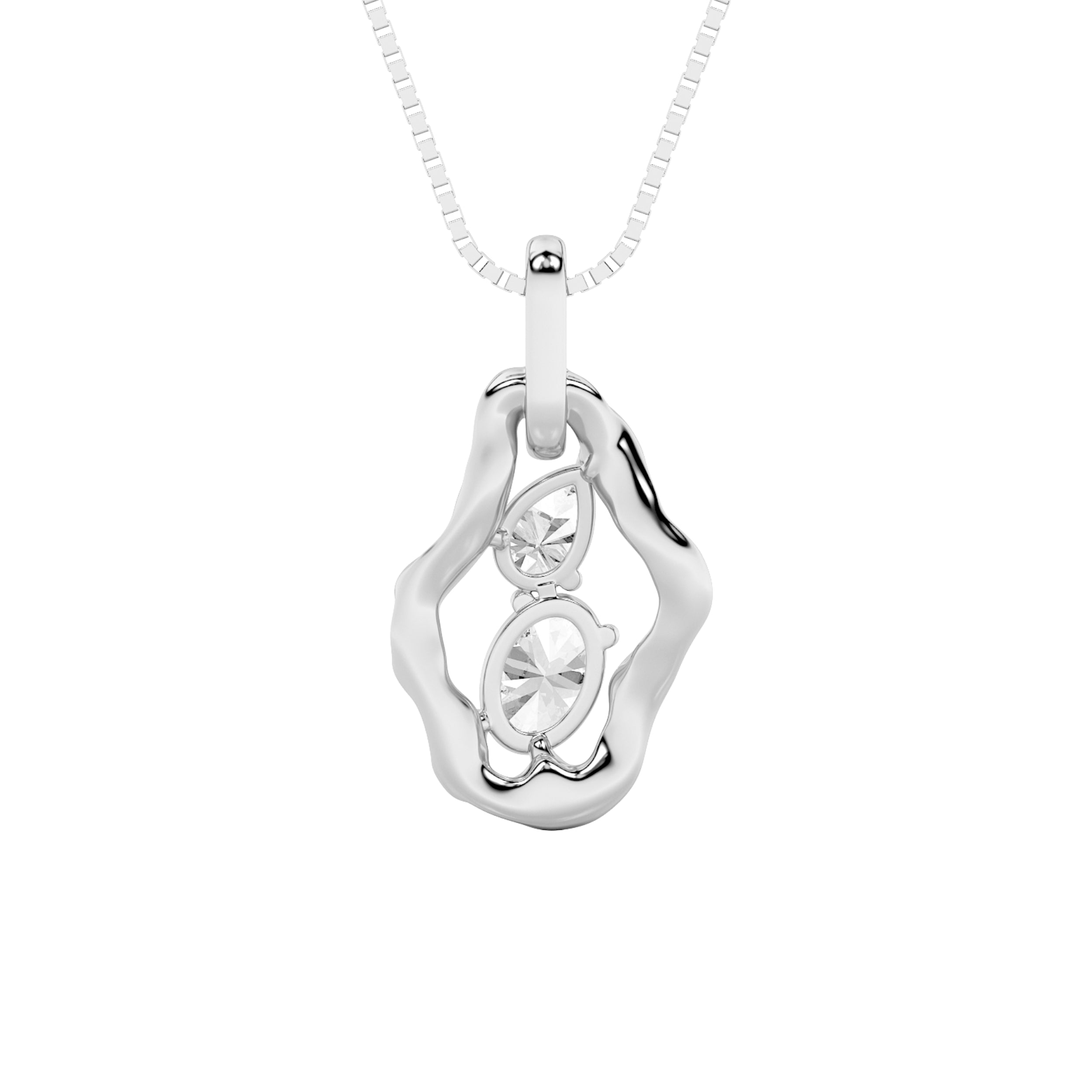 1.0ct Oval Shaped Lab Grown Diamond (F/VS) Organic Design Solitaire Pendant in 14K White Gold