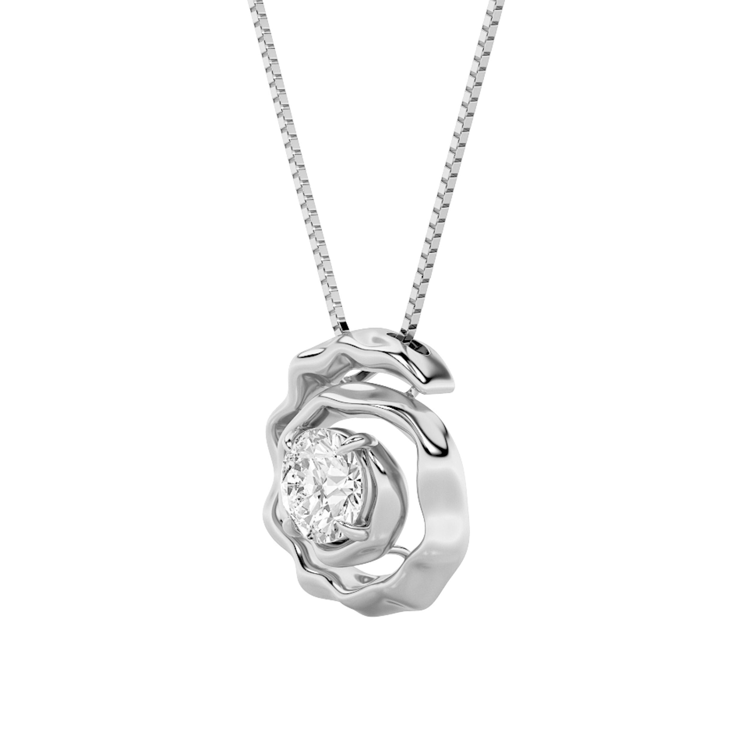1.0ct Round Shaped Lab Grown Diamond (F/VS) Organic Design Solitaire Pendant in 14K White Gold