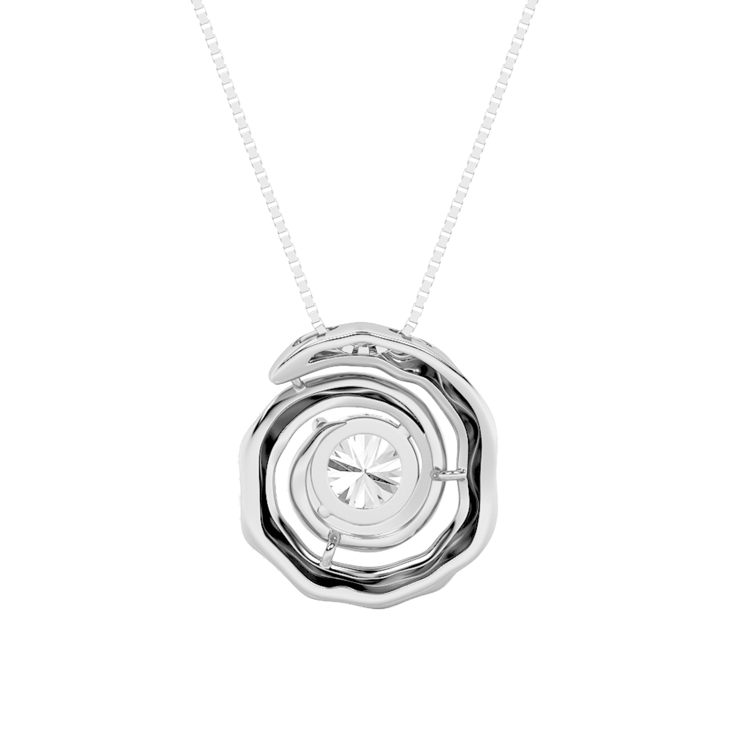 1.0ct Round Shaped Lab Grown Diamond (F/VS) Organic Design Solitaire Pendant in 14K White Gold