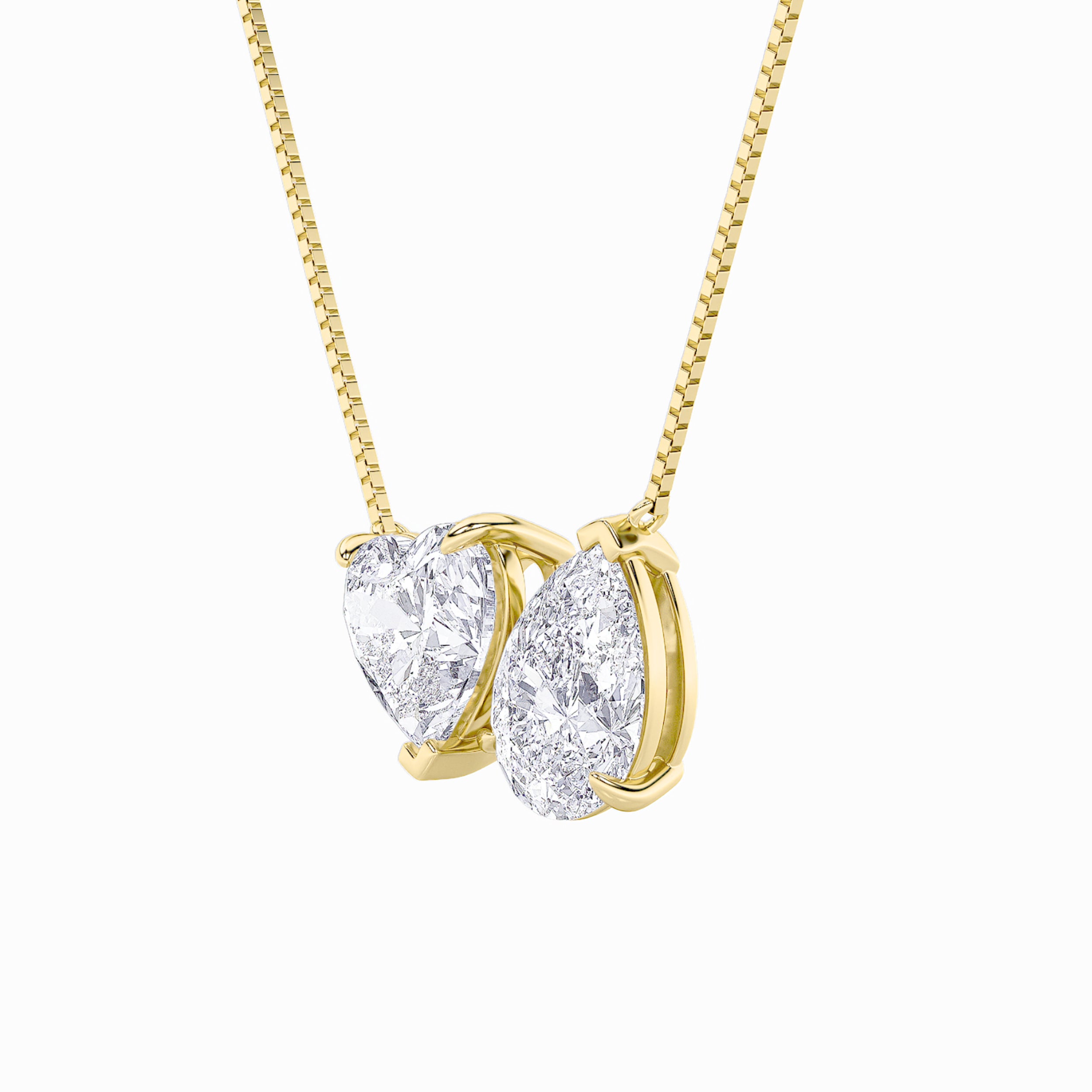 2.0ct Pear Shaped Lab Grown Diamond (F/VS) Heart Shaped Necklace in 14K Yellow Gold