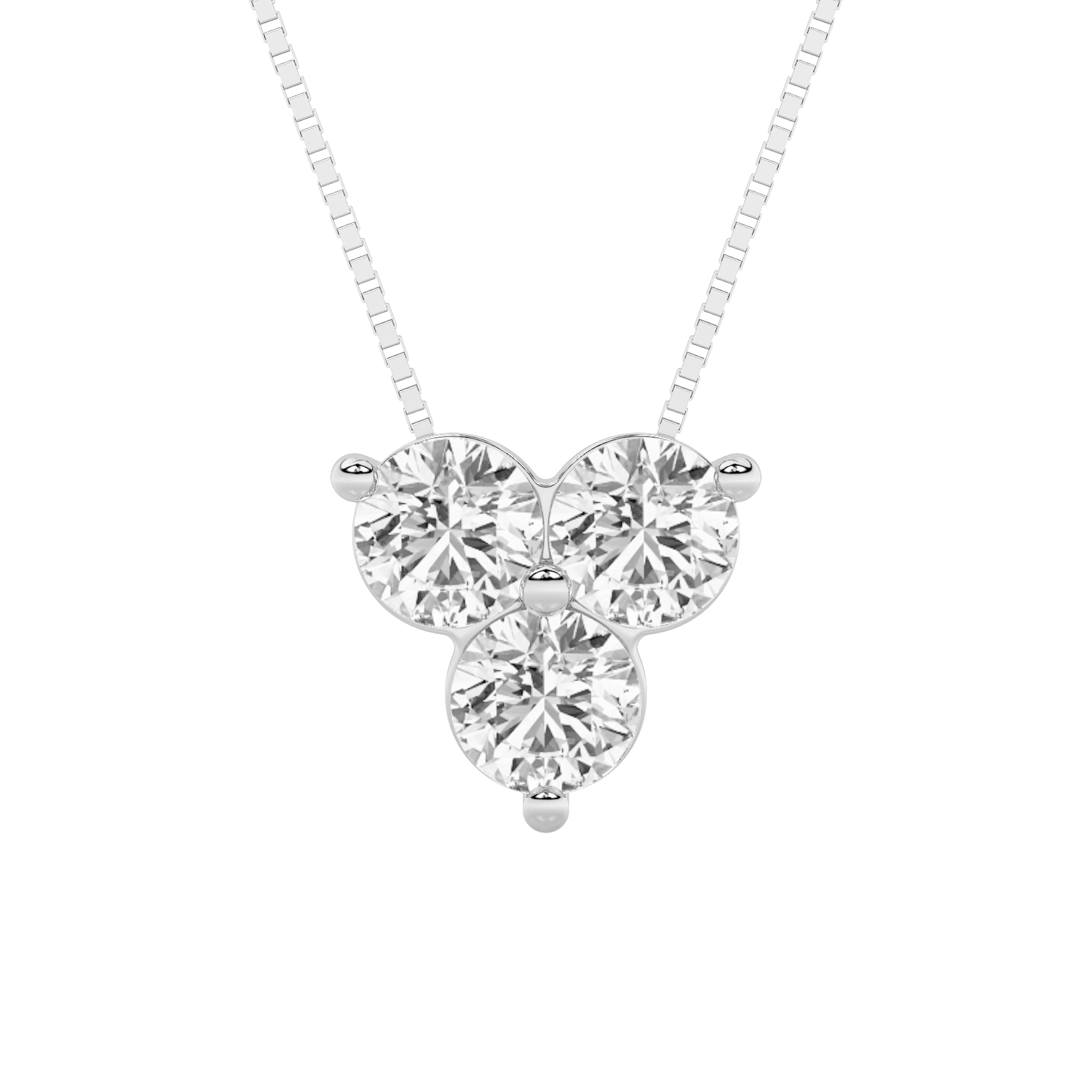 1.0ct Round Shaped Lab Grown Diamond (F/VS) Three Stone Pendant in 14K White Gold