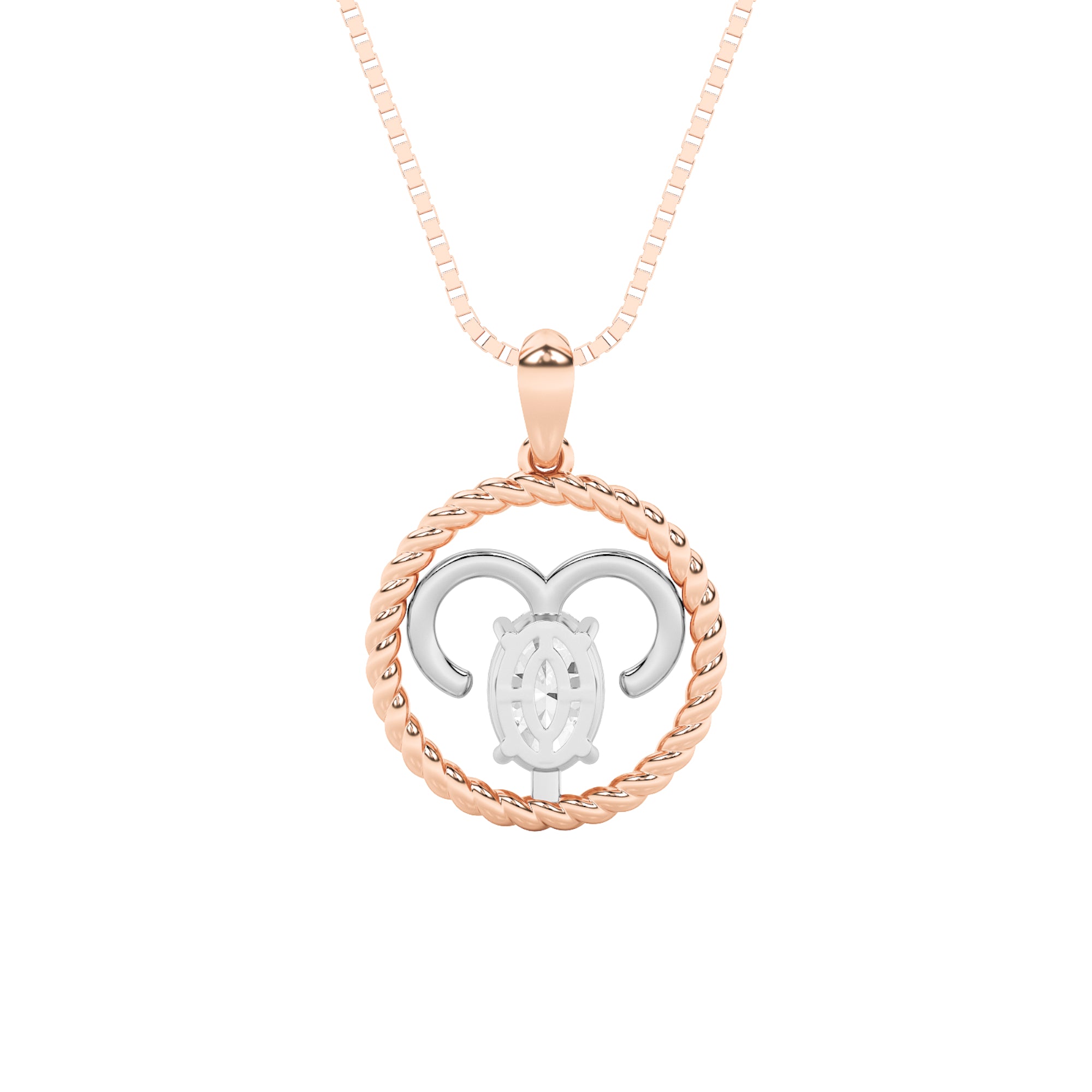 1.0ct Oval Shaped Lab Grown Diamond (F/VS) Zodiac Pendant in 14K Rose Gold & White Gold