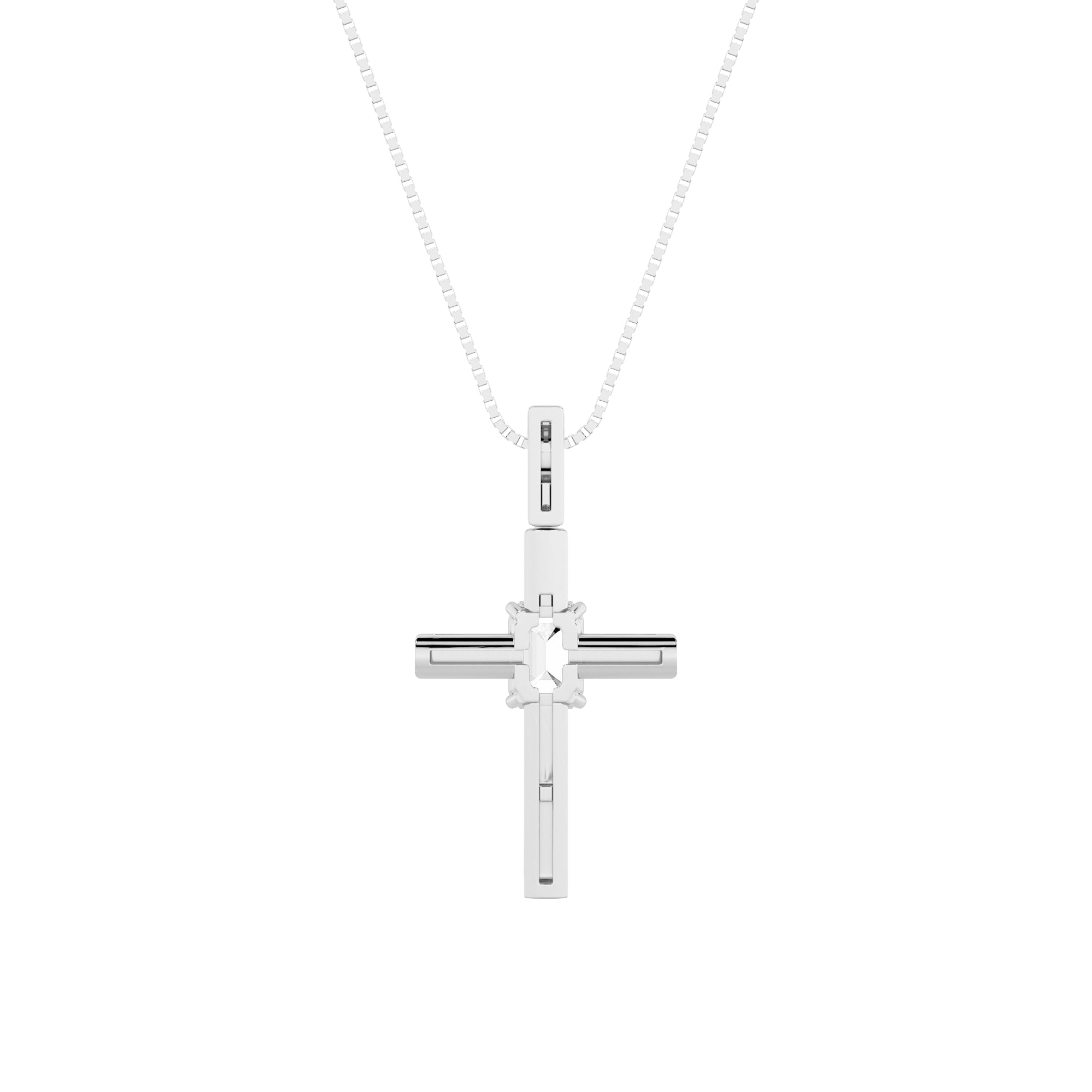 0.5ct Emerald Shaped Lab Grown Diamond (F/VS) Cross Pendant in 14K White Gold