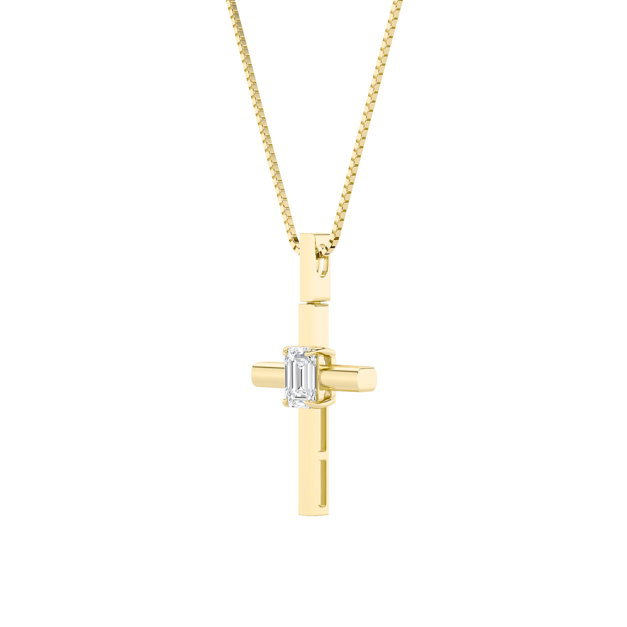 0.5ct Emerald Shaped Lab Grown Diamond (F/VS) Cross Pendant in 14K Yellow Gold