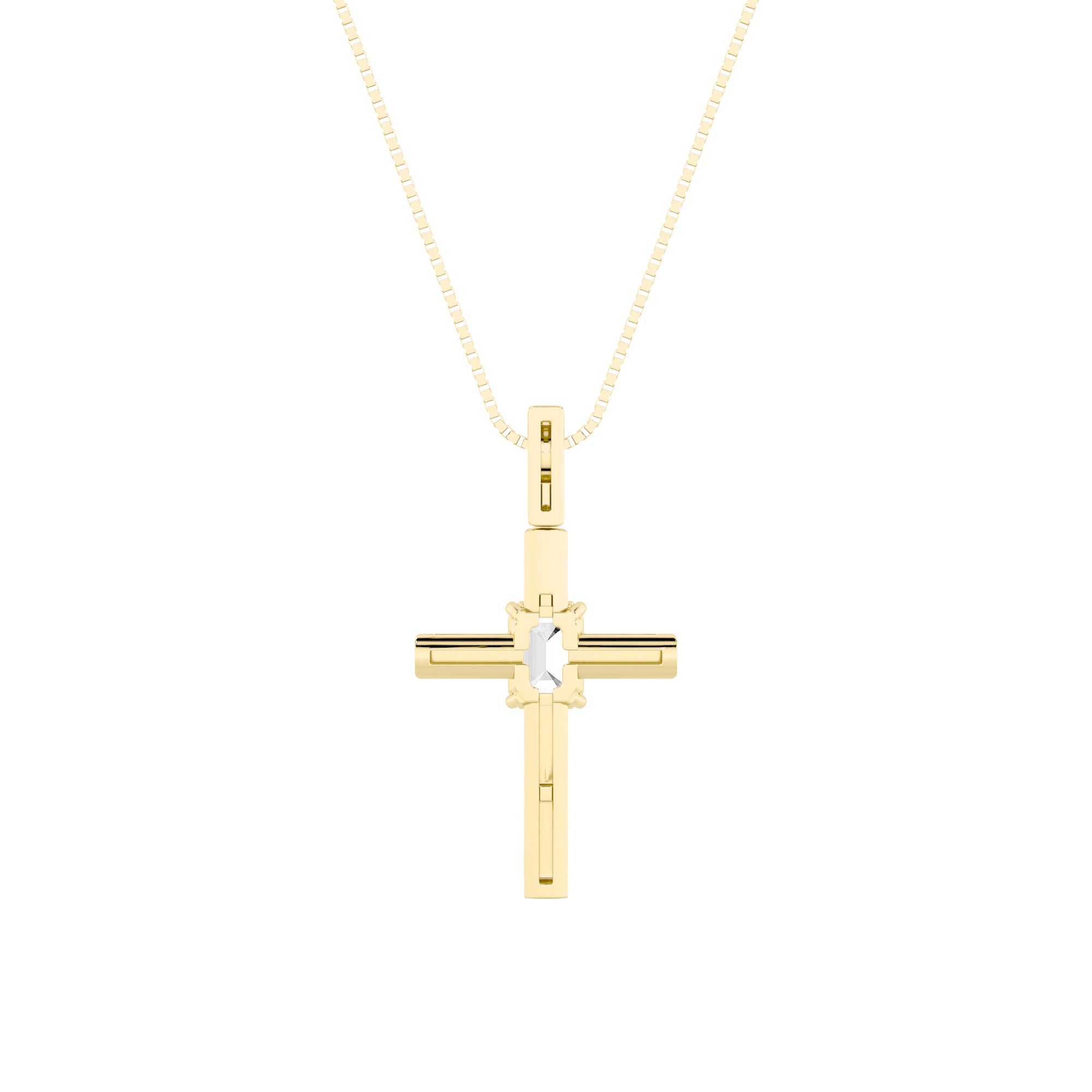 0.5ct Emerald Shaped Lab Grown Diamond (F/VS) Cross Pendant in 14K Yellow Gold
