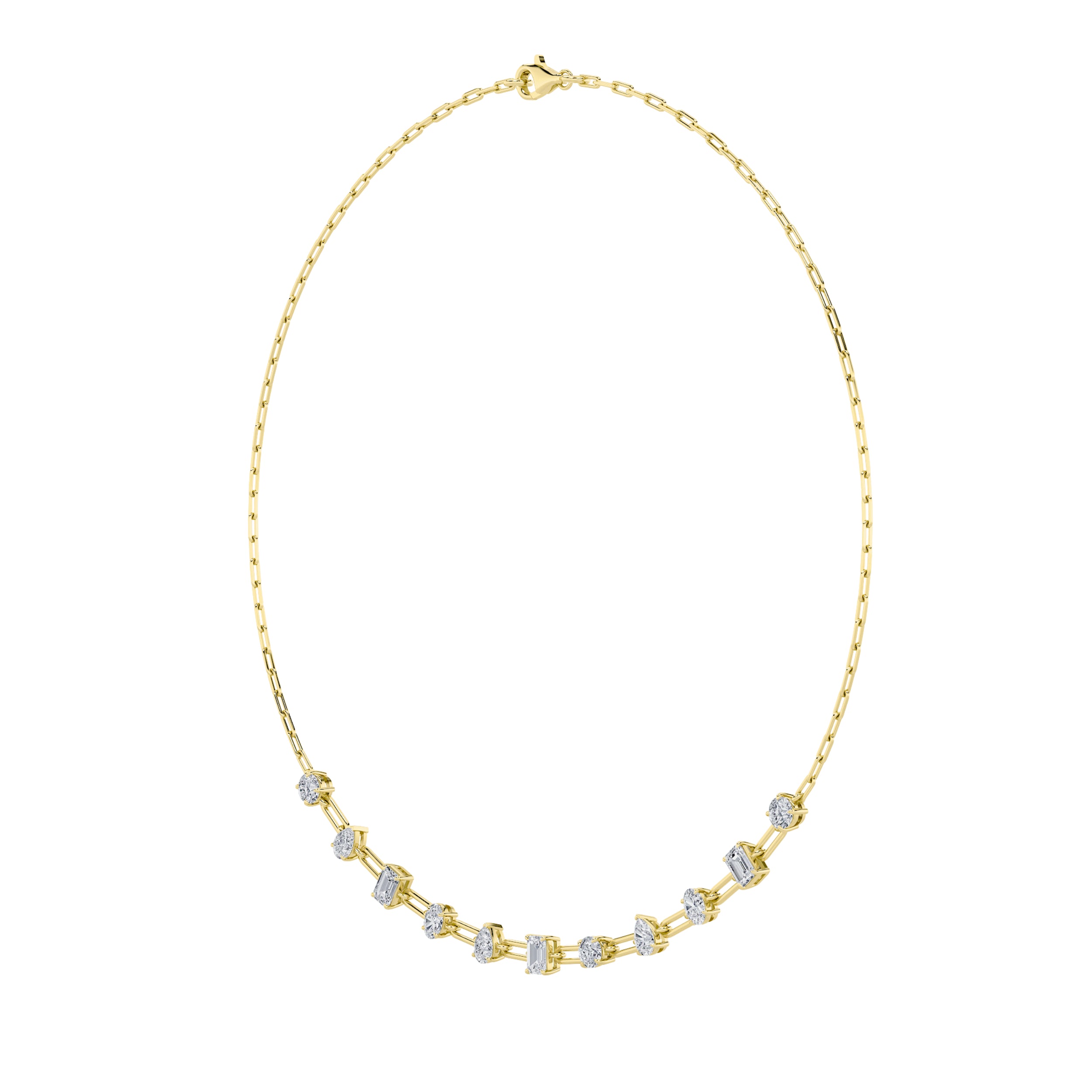4.0ct "4Cttw Emerald, Pear, Oval and Round Shaped Lab Grown Diamond (F/VS) Station Necklace in 14K Yellow Gold"