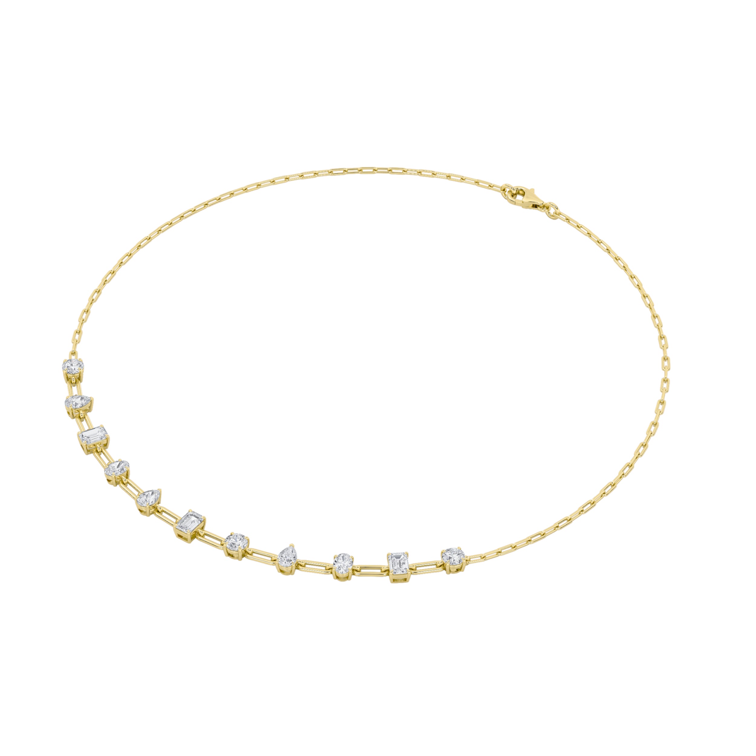 4.0ct "4Cttw Emerald, Pear, Oval and Round Shaped Lab Grown Diamond (F/VS) Station Necklace in 14K Yellow Gold"