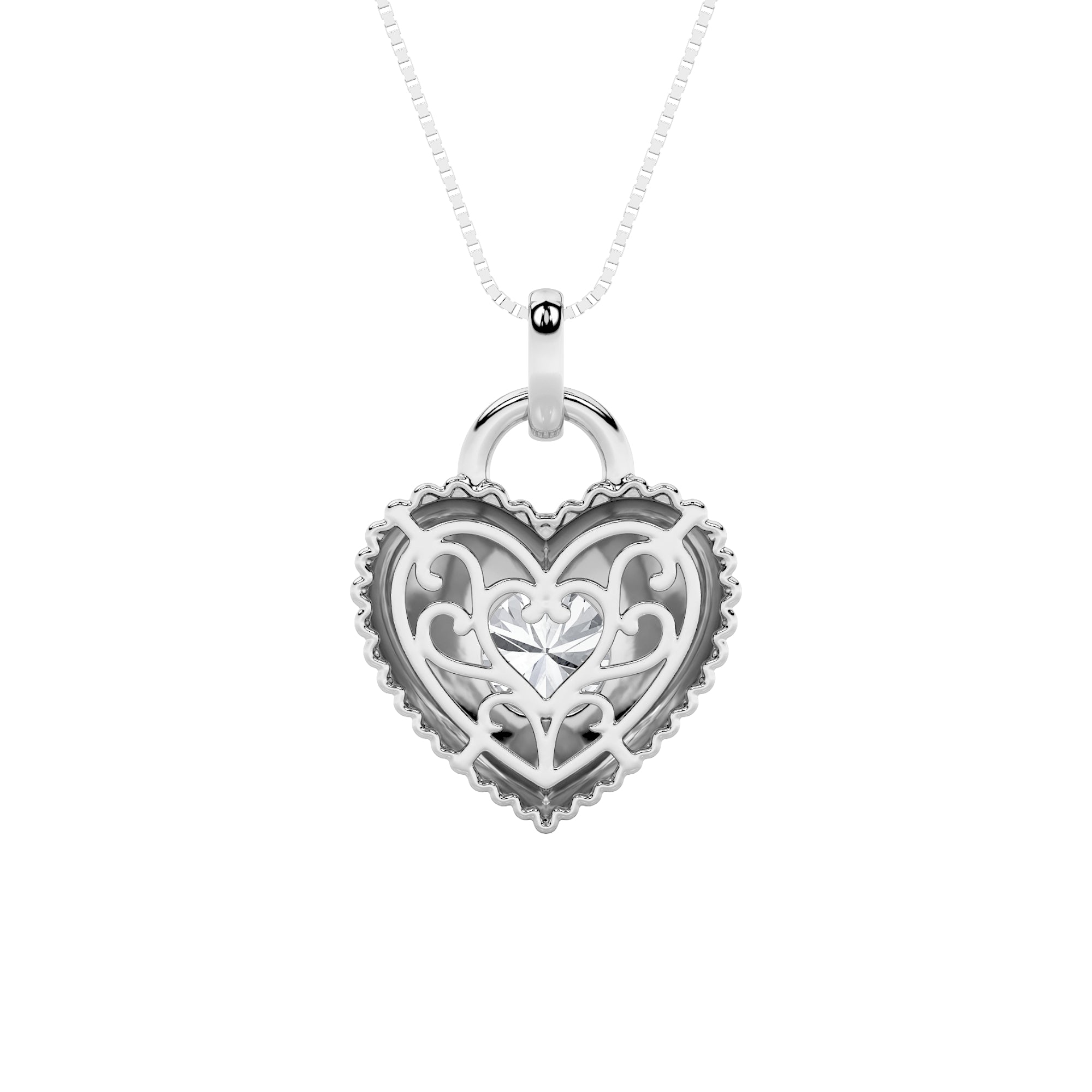 1.5ct Round Shaped Lab Grown Diamond (F/VS) Heart Shaped Pendant in 14K White Gold