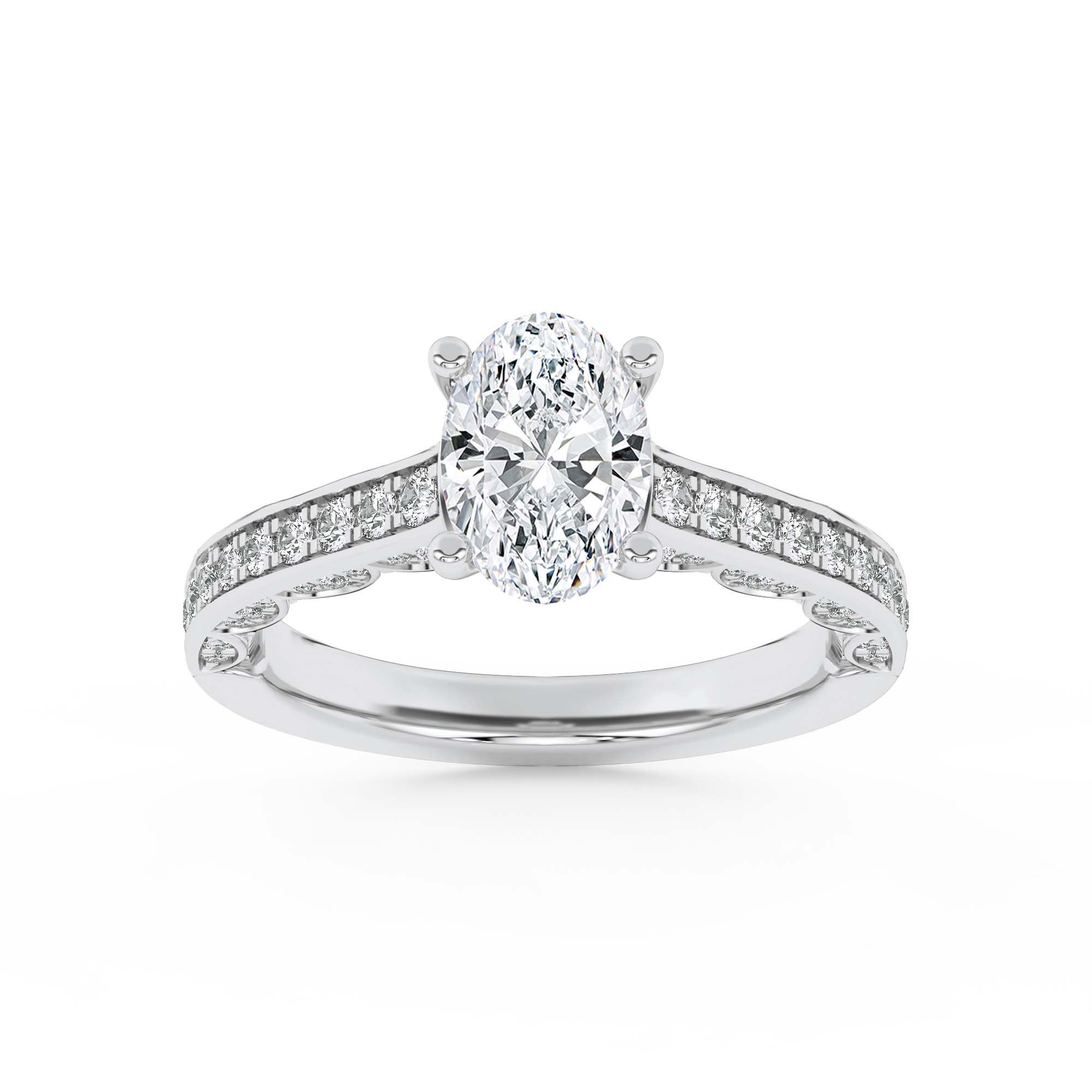 2Cttw Oval Shaped Lab Grown Diamond (F/VS) Accented Engagement Ring in 14K Gold