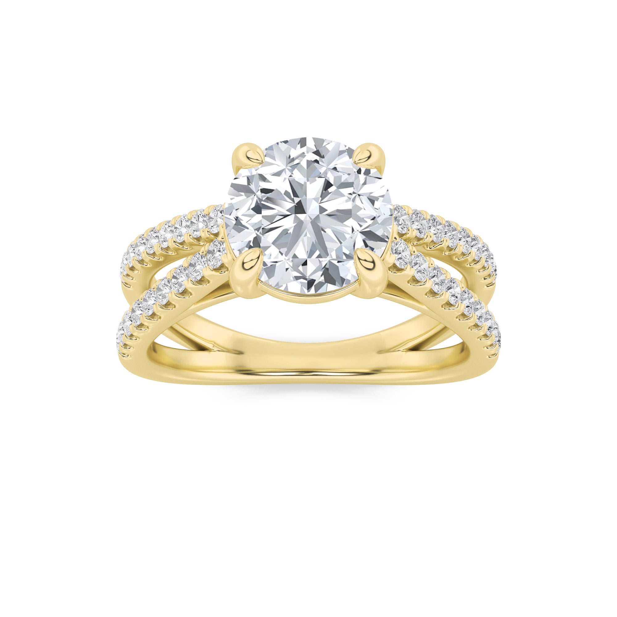 2Cttw Round Shaped Lab Grown Diamond (F/VS) CrossShank Accented Engagement Ring in 14K Gold