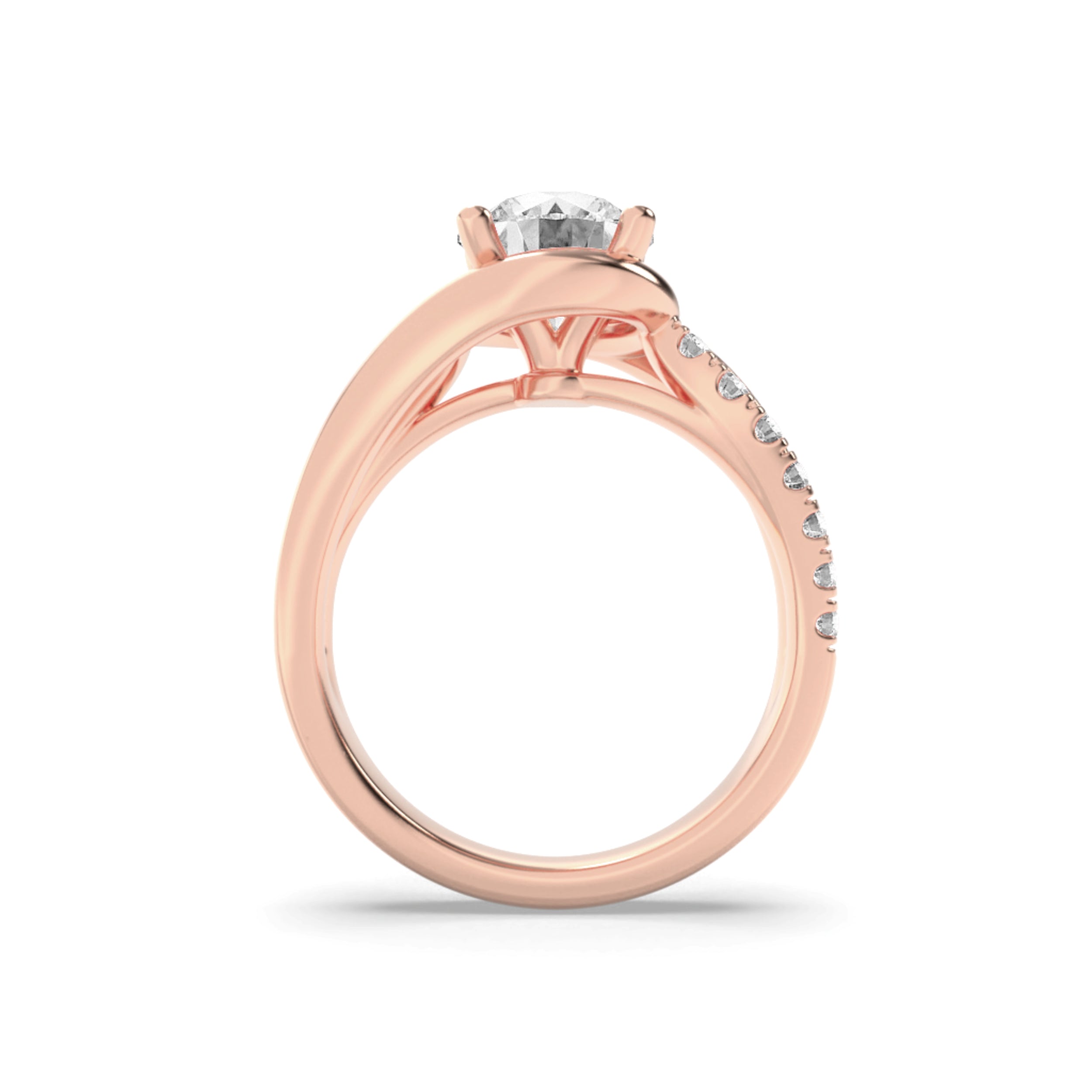 2Cttw Round Shaped Lab Grown Diamond (F/VS) SwirlShank Accented Engagement Ring in 14K Gold