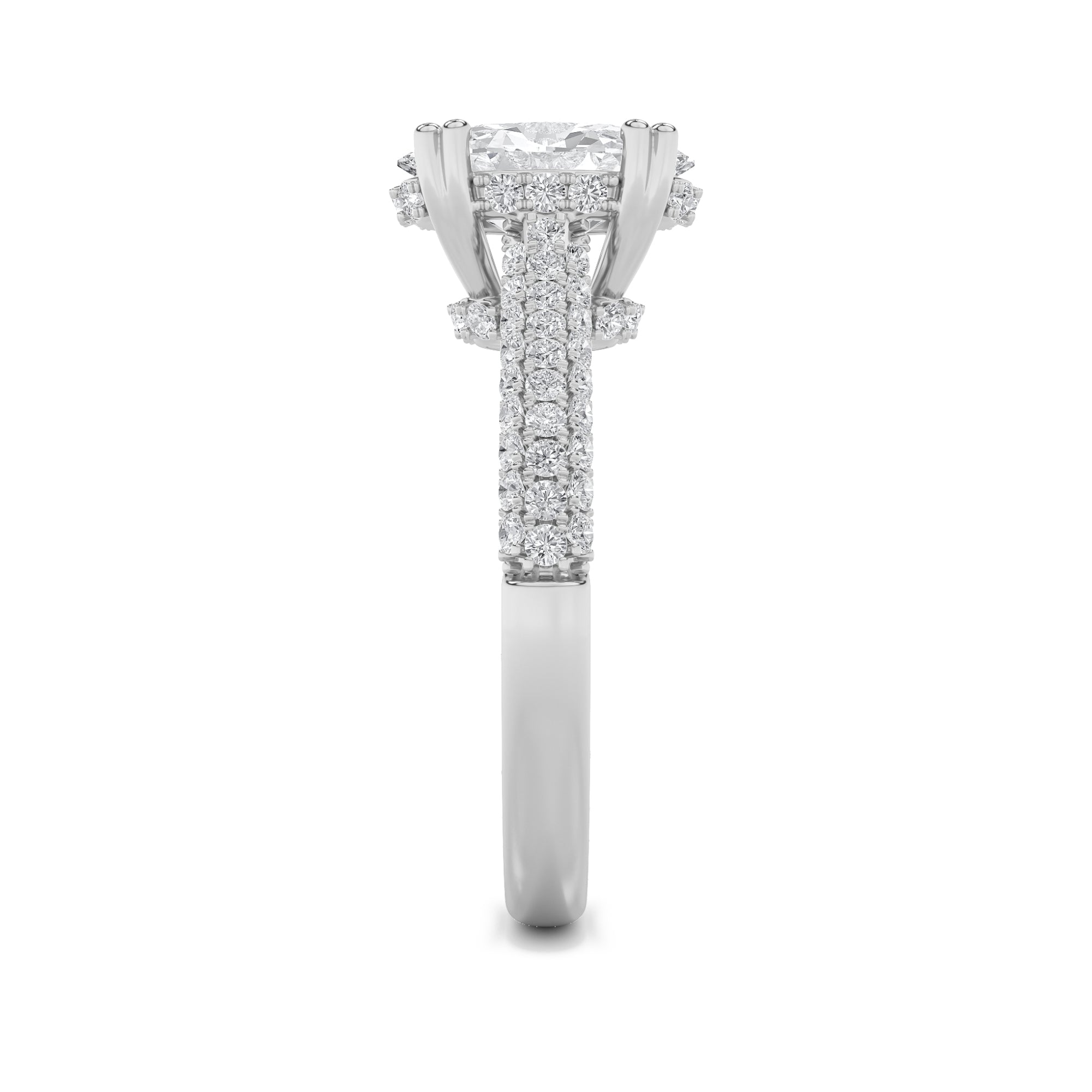 3Cttw Oval Shaped Lab Grown Diamond (F/VS) TripleRow Accented Engagement Ring in 14K Gold