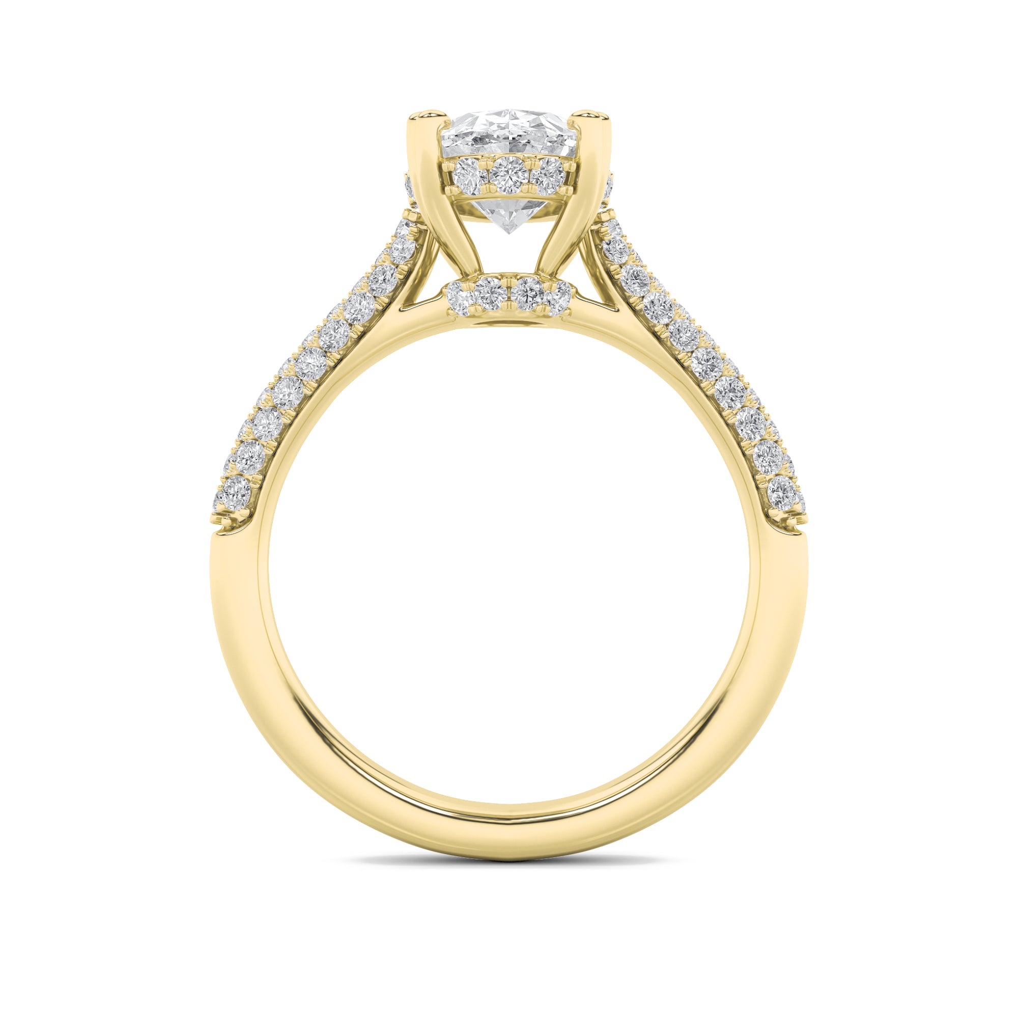 3Cttw Oval Shaped Lab Grown Diamond (F/VS) TripleRow Accented Engagement Ring in 14K Gold