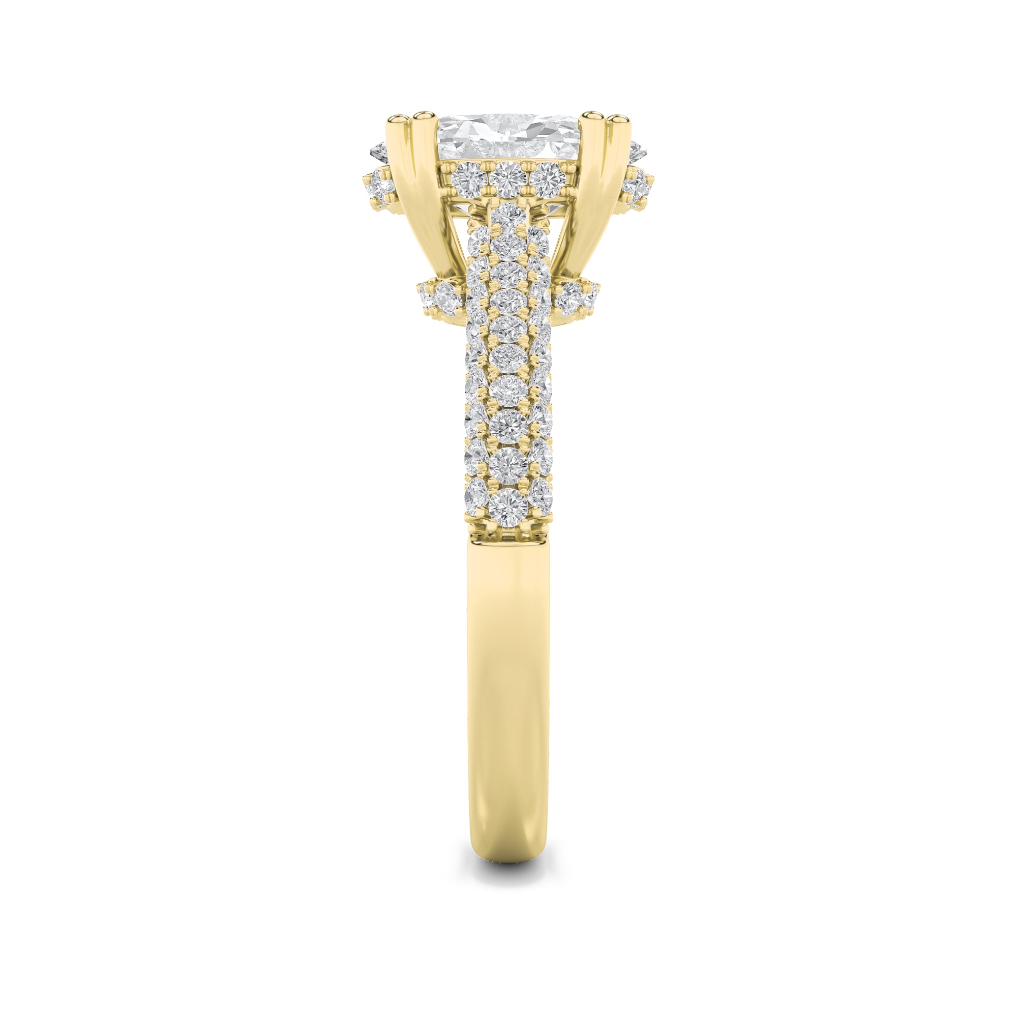 3Cttw Oval Shaped Lab Grown Diamond (F/VS) TripleRow Accented Engagement Ring in 14K Gold