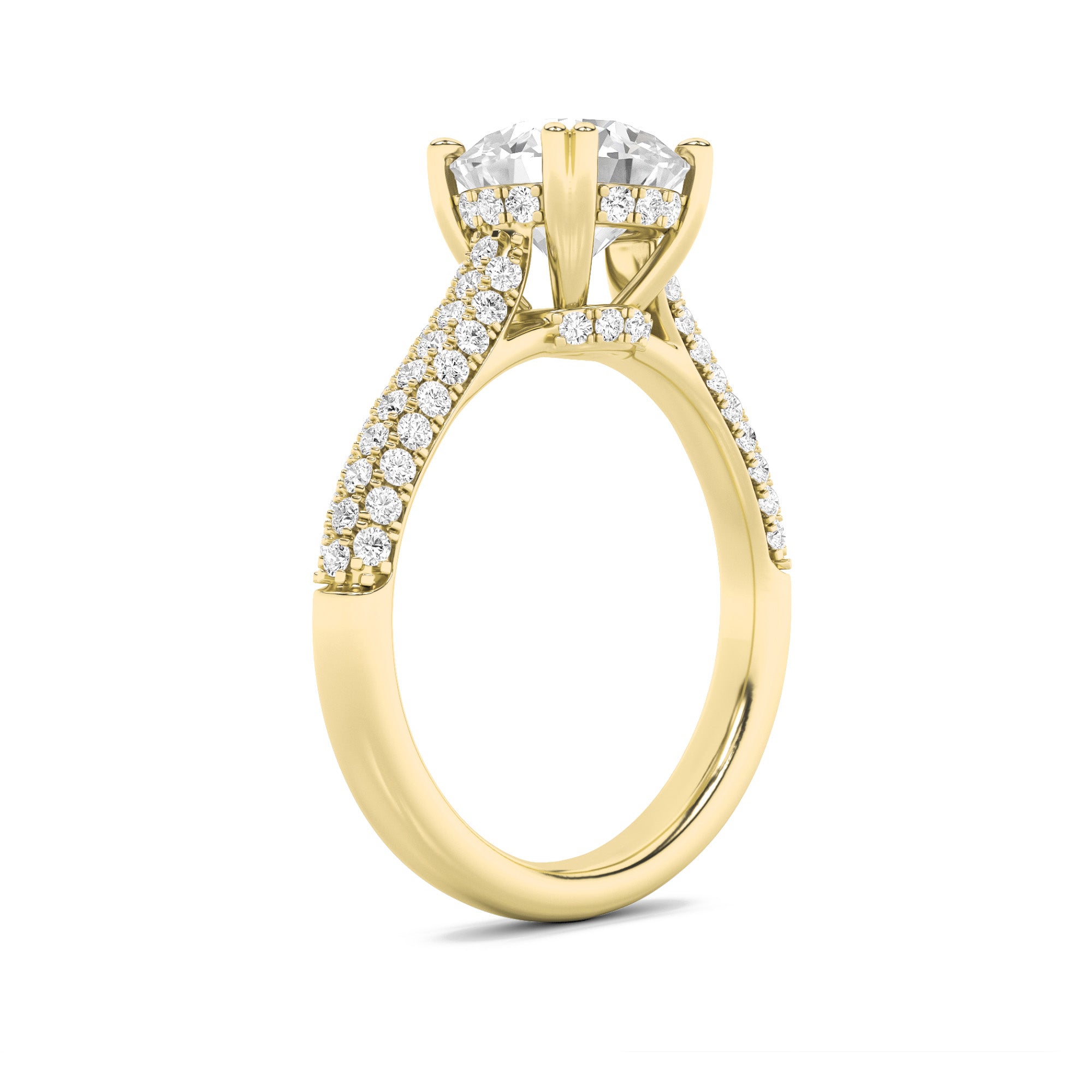 3Cttw Round Shaped Lab Grown Diamond (F/VS) TripleRow Accented Engagement Ring in 14K Gold