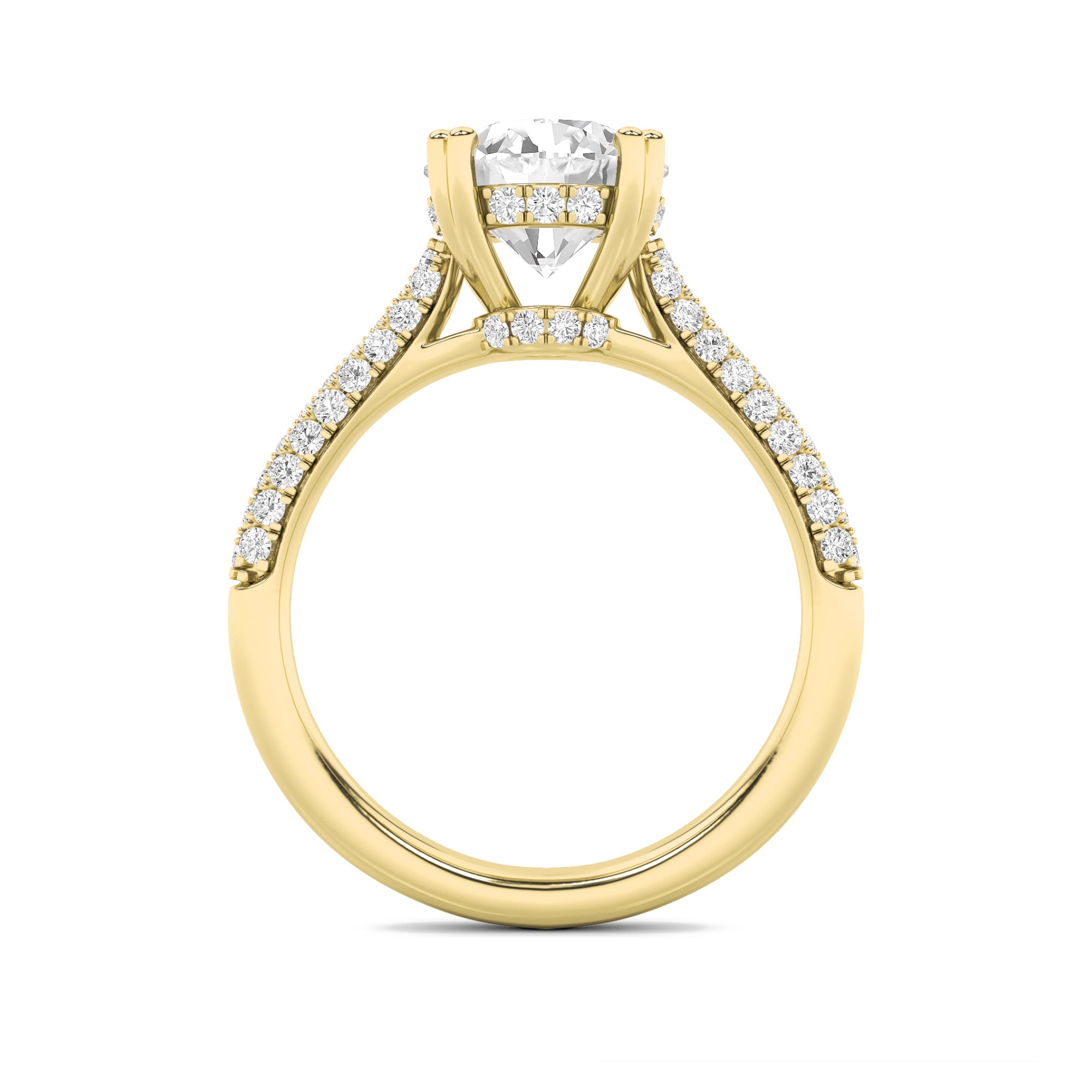 3Cttw Round Shaped Lab Grown Diamond (F/VS) TripleRow Accented Engagement Ring in 14K Gold