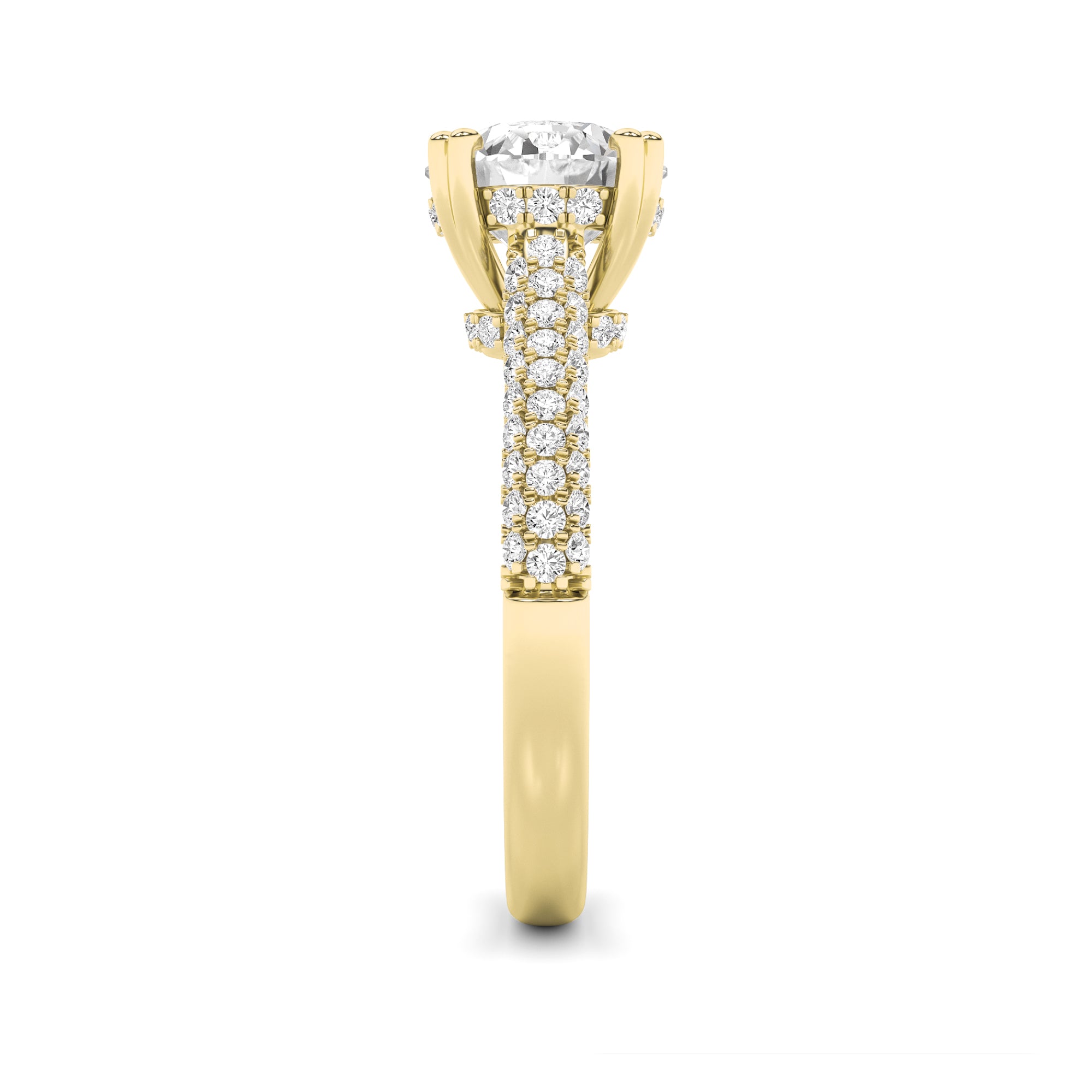 3Cttw Round Shaped Lab Grown Diamond (F/VS) TripleRow Accented Engagement Ring in 14K Gold