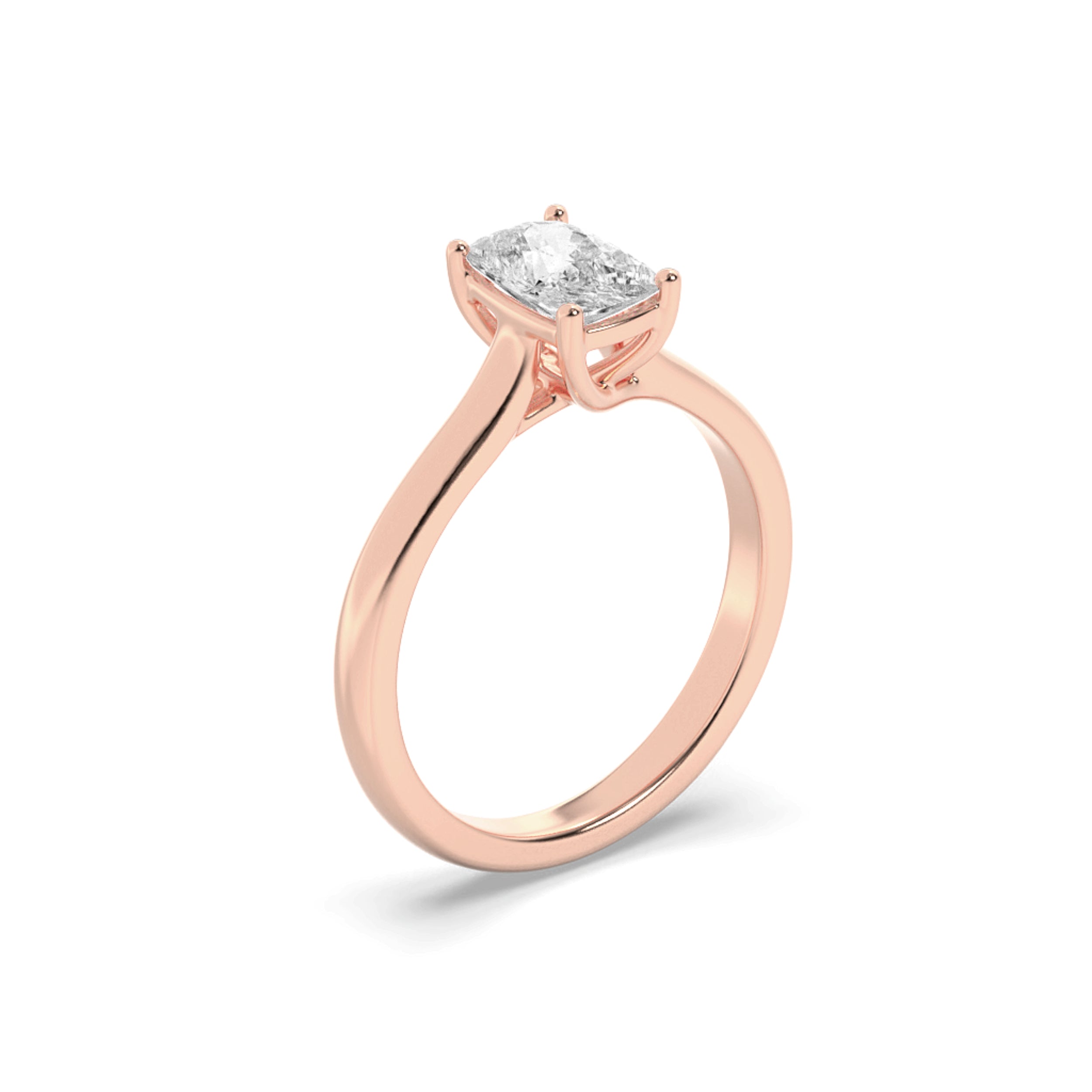 1Cttw Elongated Cushion Shaped Lab Grown Diamond (F/VS) Plain Cathedral Trellis Shank Solitaire Engagement Ring in 14K Gold