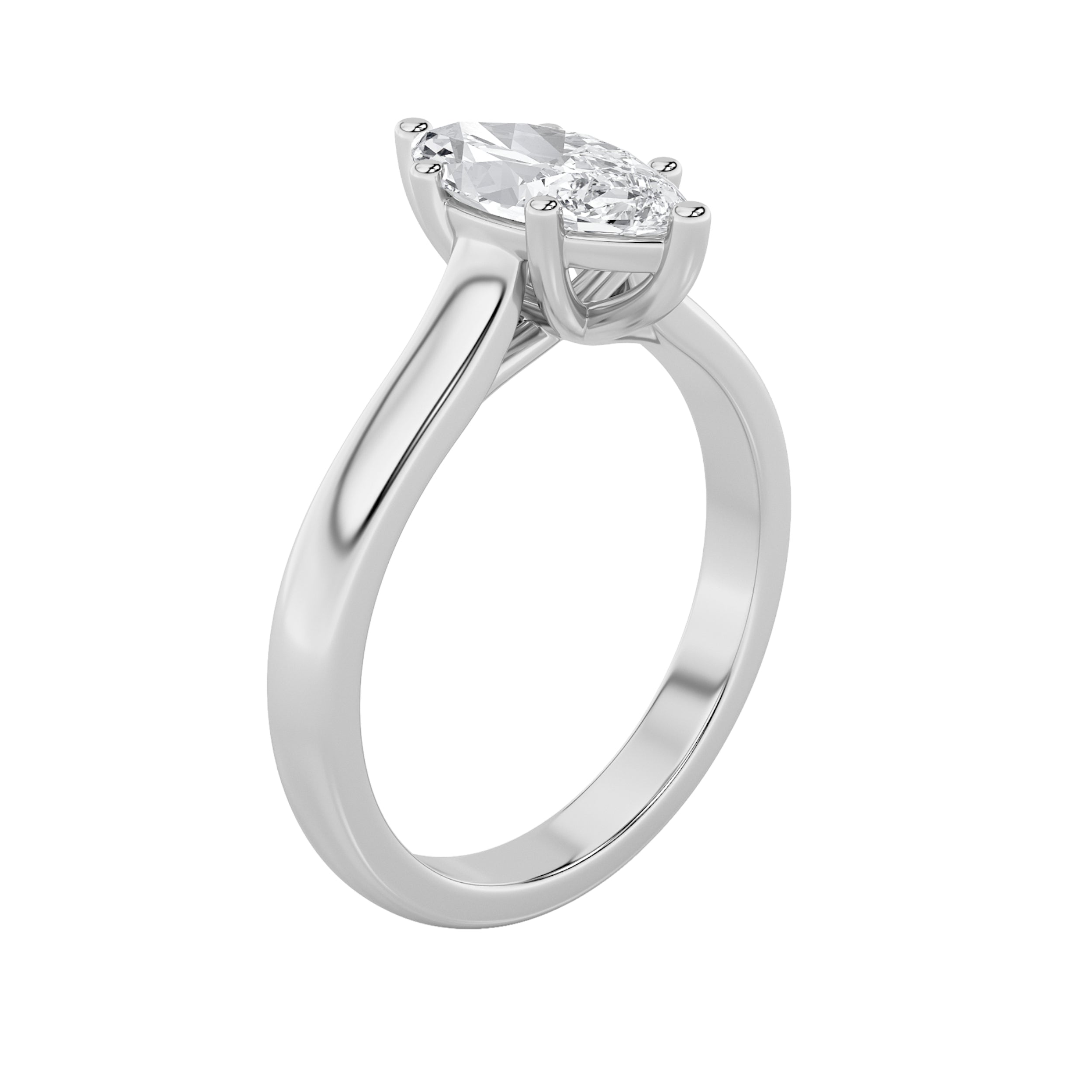 1Cttw Marquise Shaped Lab Grown Diamond (F/VS) Plain Cathedral Trellis Shank Solitaire Engagement Ring in 14K Gold