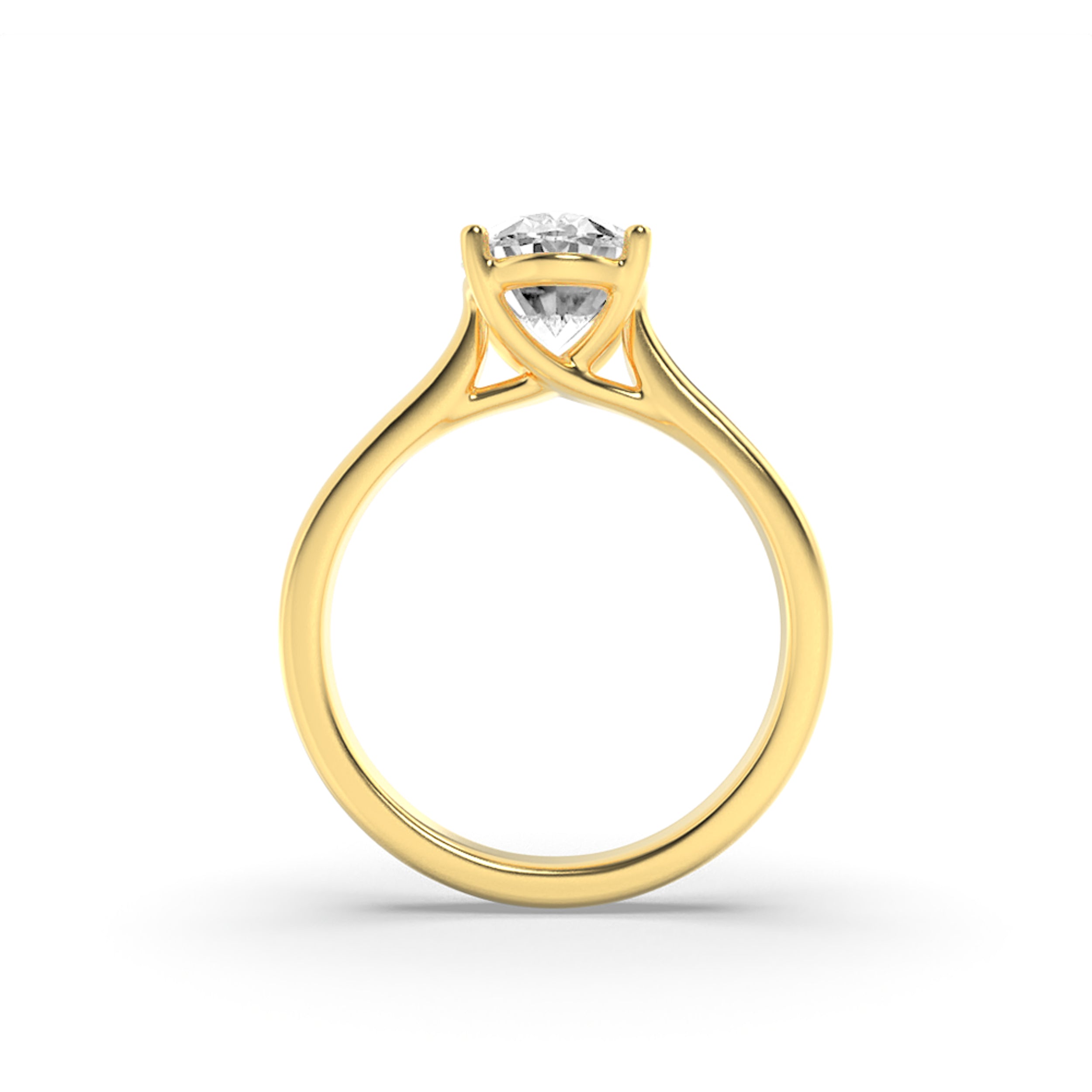 3Cttw Oval Shaped Lab Grown Diamond (G/VS) Plain Cathedral Trellis Shank Solitaire Engagement Ring in 14K Gold