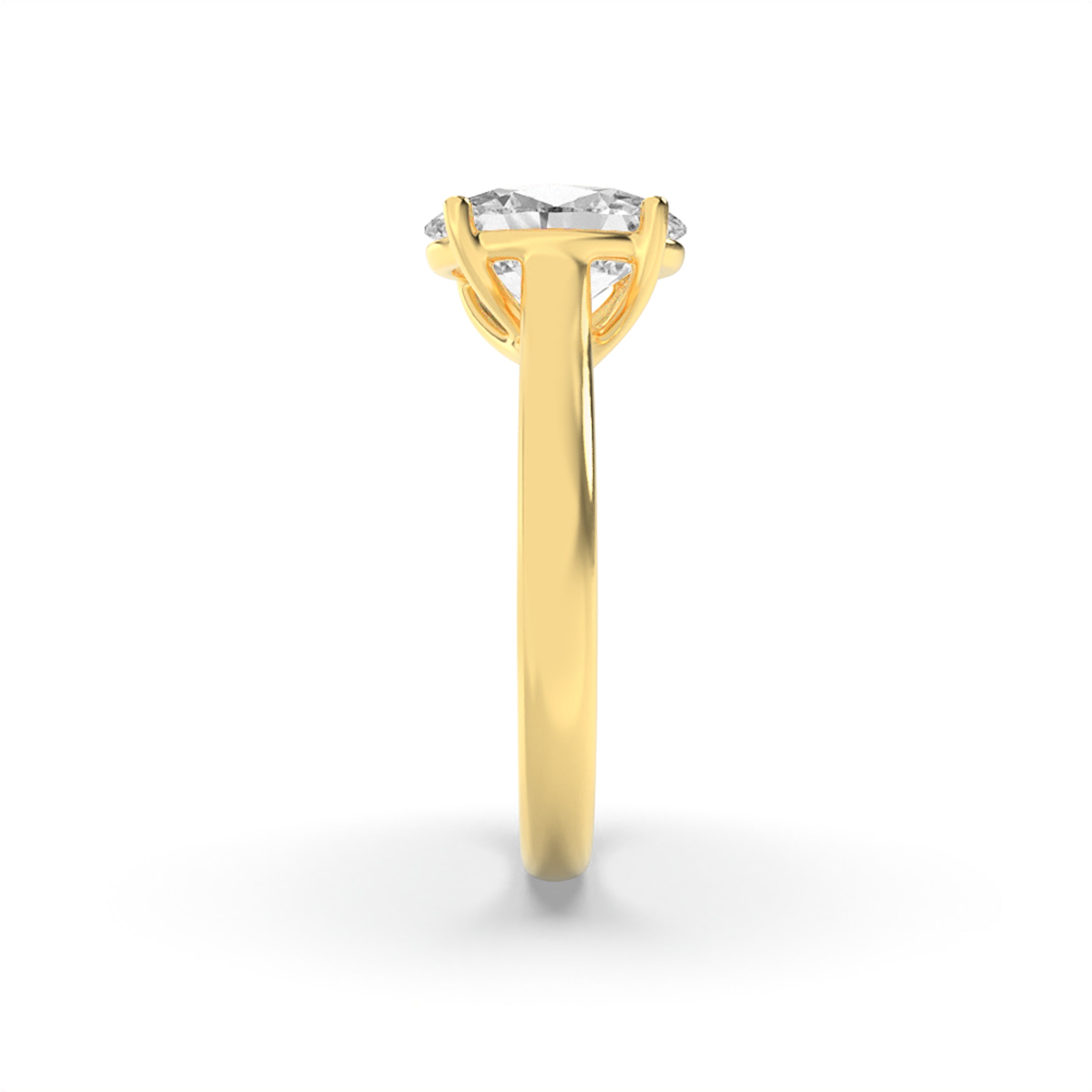 3Cttw Oval Shaped Lab Grown Diamond (G/VS) Plain Cathedral Trellis Shank Solitaire Engagement Ring in 14K Gold
