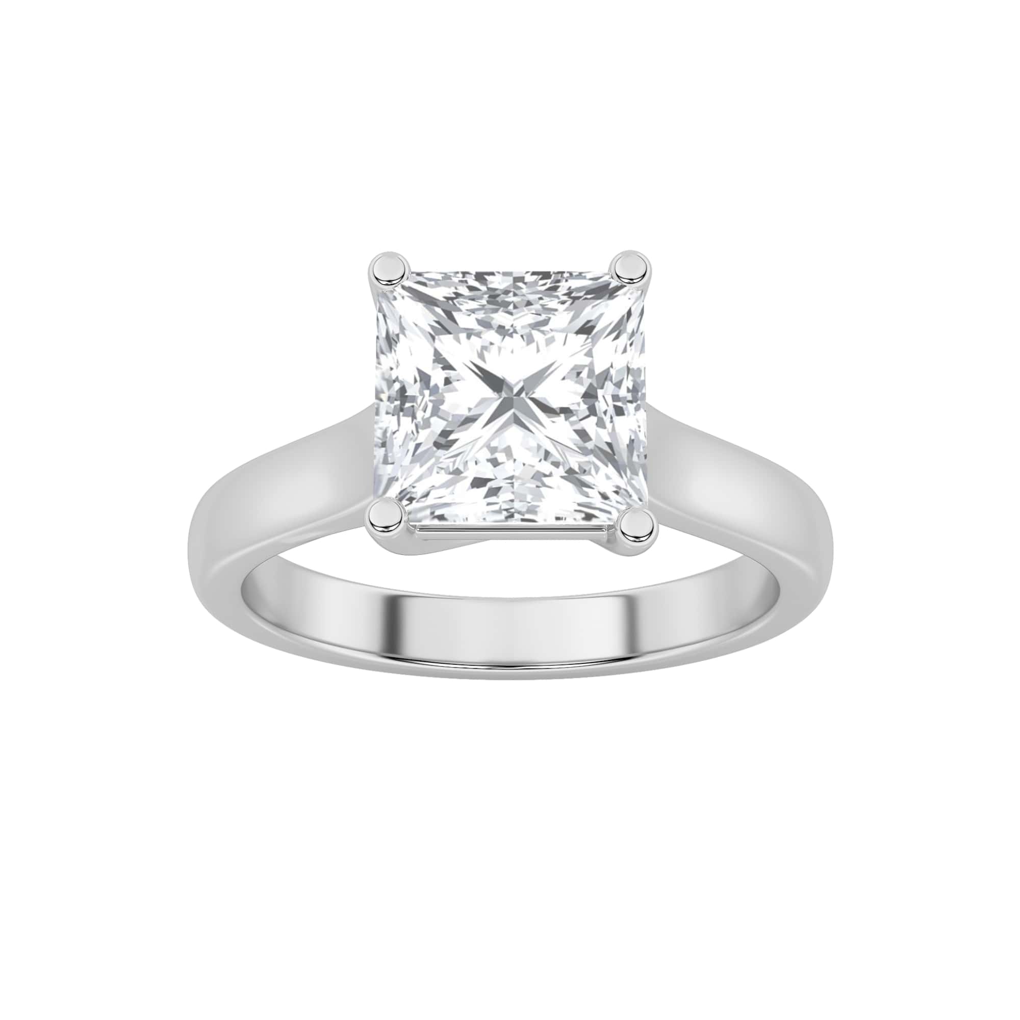 2Cttw Princess Shaped Lab Grown Diamond (F/VS) Plain Cathedral Trellis Shank Solitaire Engagement Ring in 14K Gold