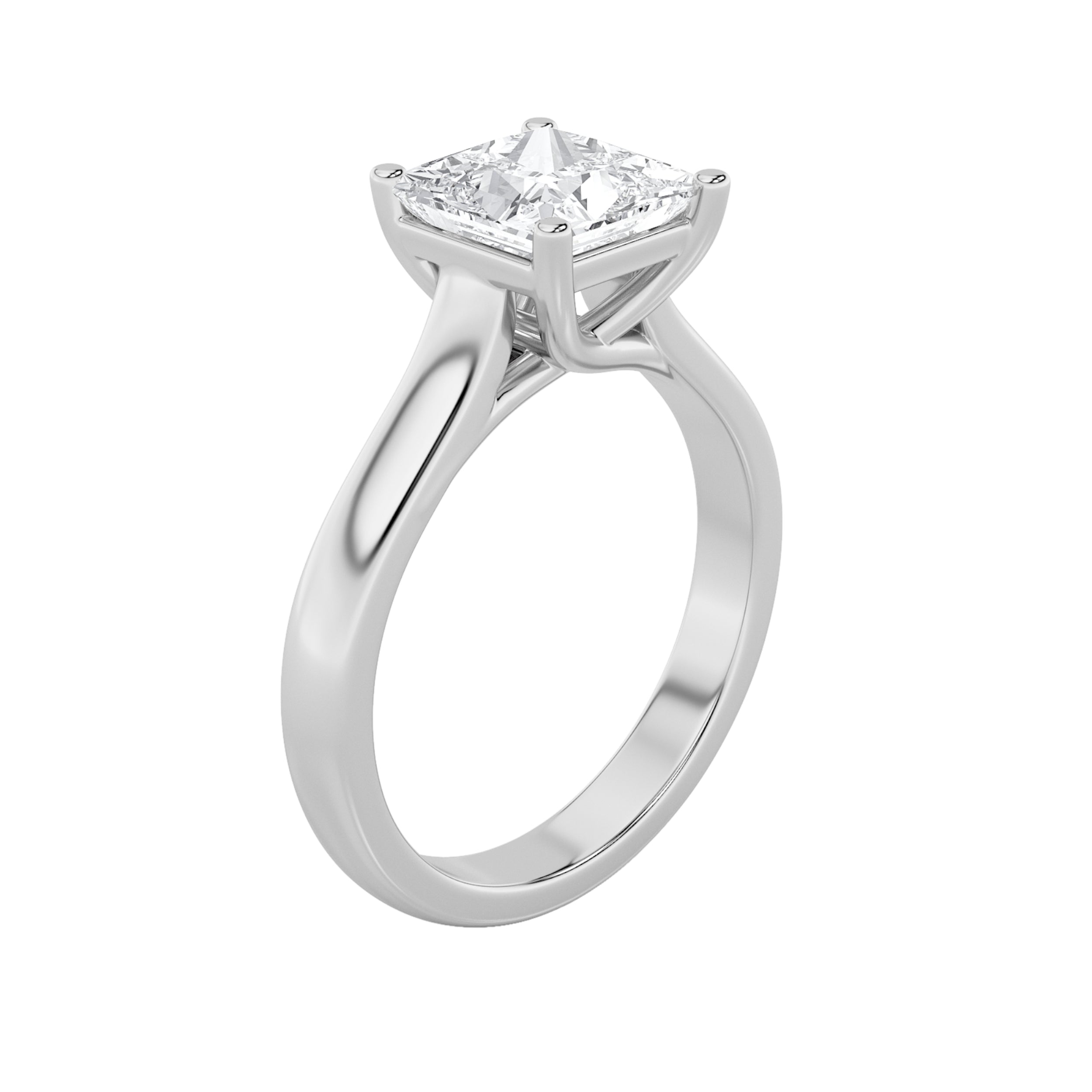 2Cttw Princess Shaped Lab Grown Diamond (F/VS) Plain Cathedral Trellis Shank Solitaire Engagement Ring in 14K Gold