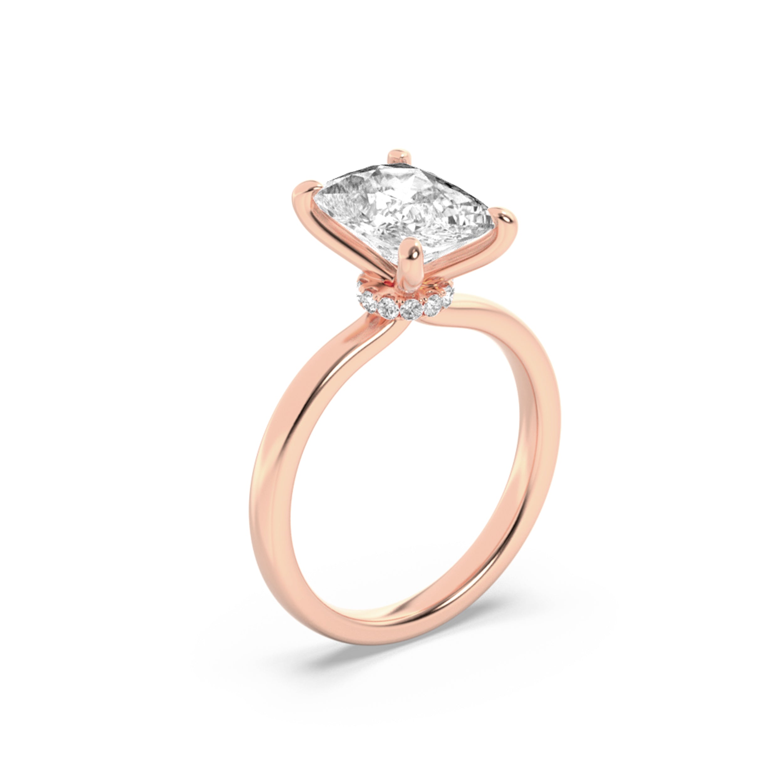 2Cttw Elongated Cushion Shaped Lab Grown Diamond (F/VS) Hidden Halo Plain Shank Engagement Ring in 14K Gold