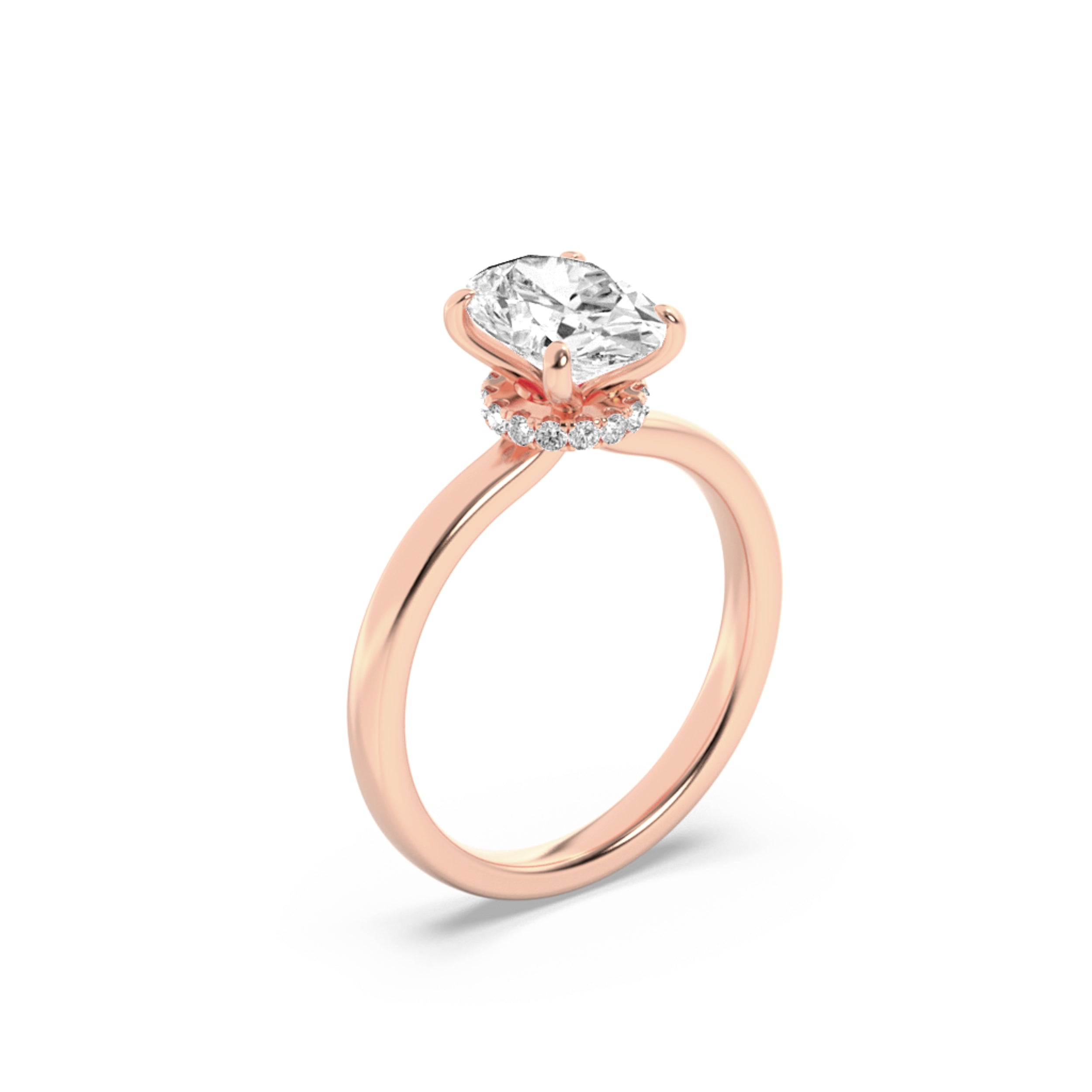 1Cttw Oval Shaped Lab Grown Diamond (F/VS) HiddenHalo Plain Shank Engagement Ring in 14K Gold