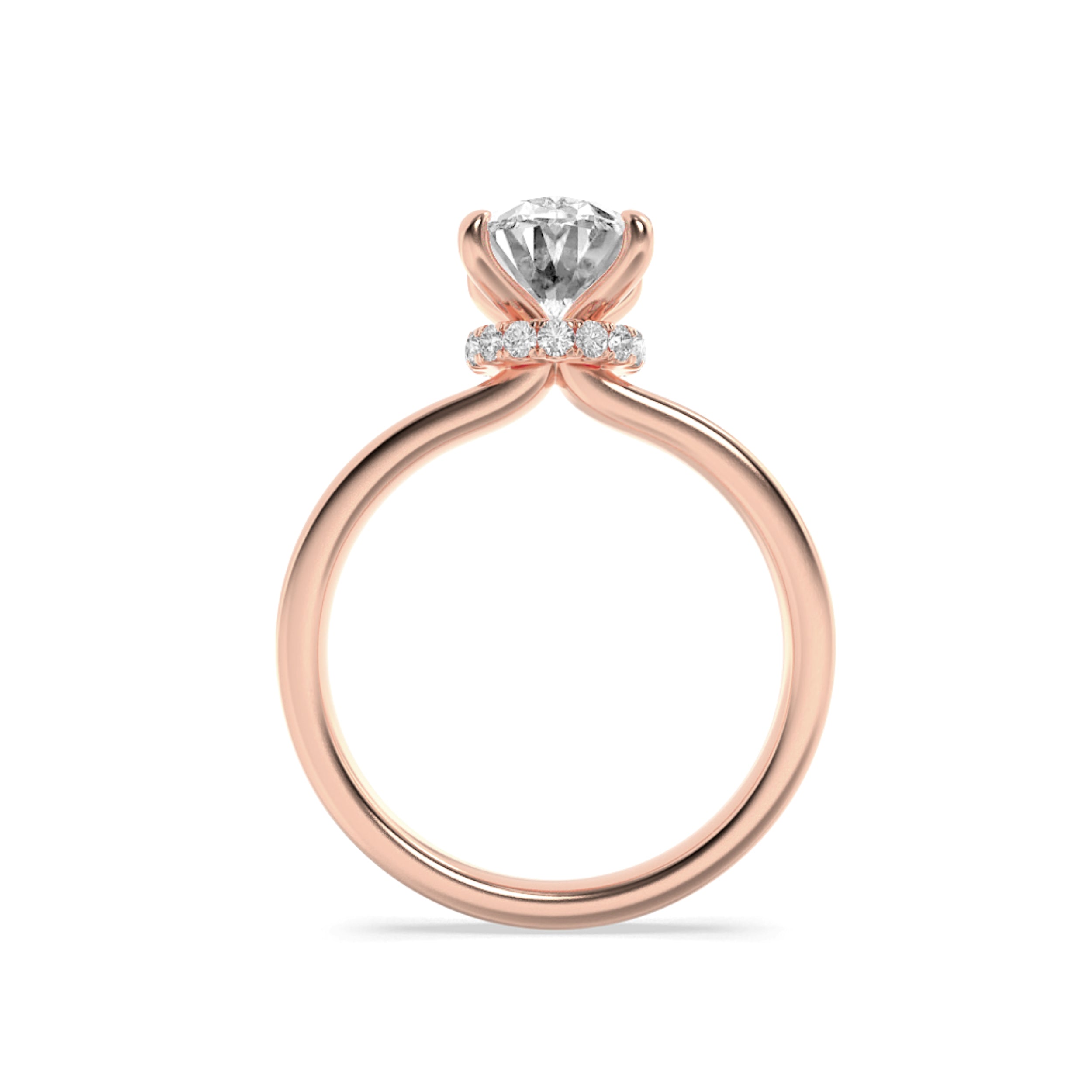 1Cttw Oval Shaped Lab Grown Diamond (F/VS) HiddenHalo Plain Shank Engagement Ring in 14K Gold