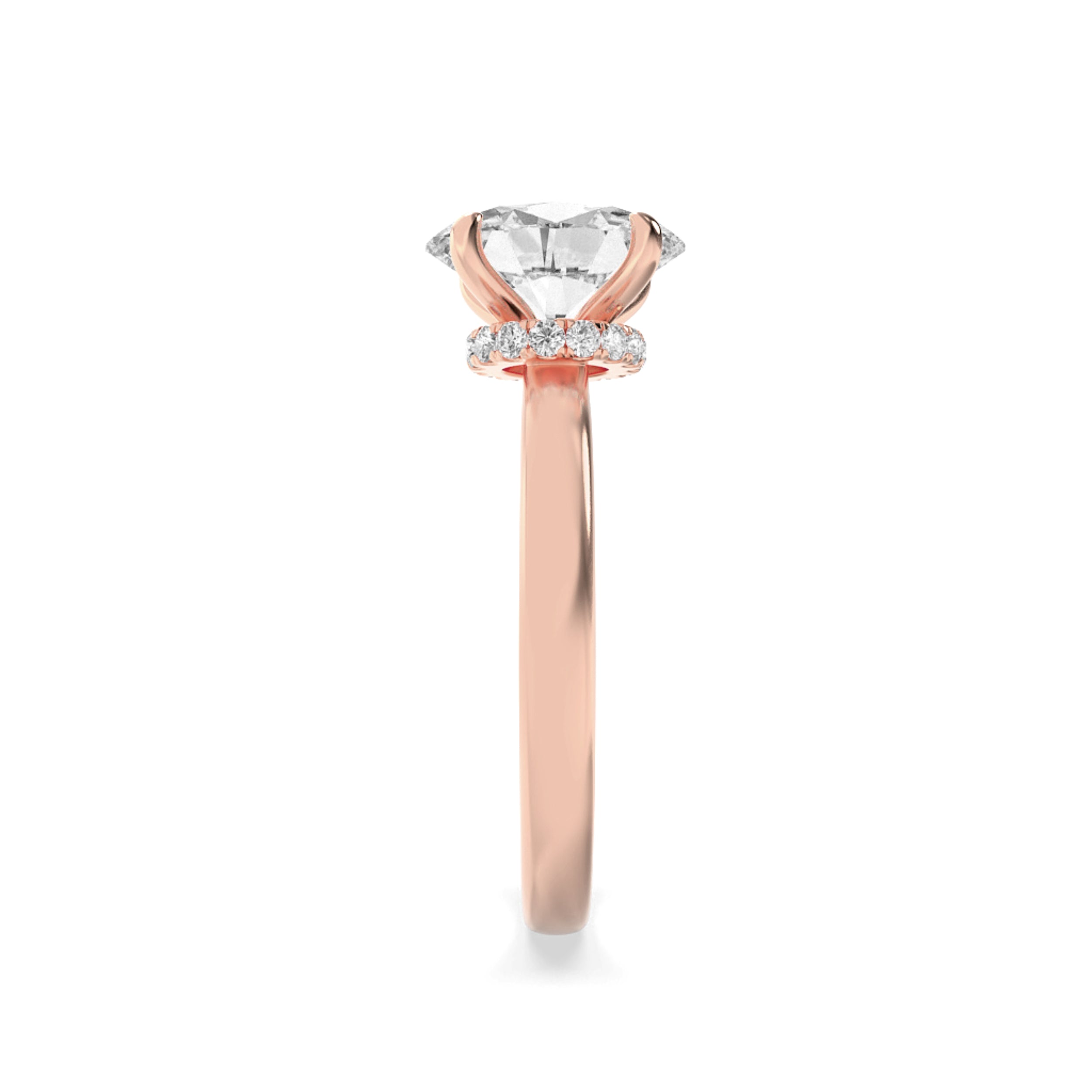 1Cttw Oval Shaped Lab Grown Diamond (F/VS) HiddenHalo Plain Shank Engagement Ring in 14K Gold