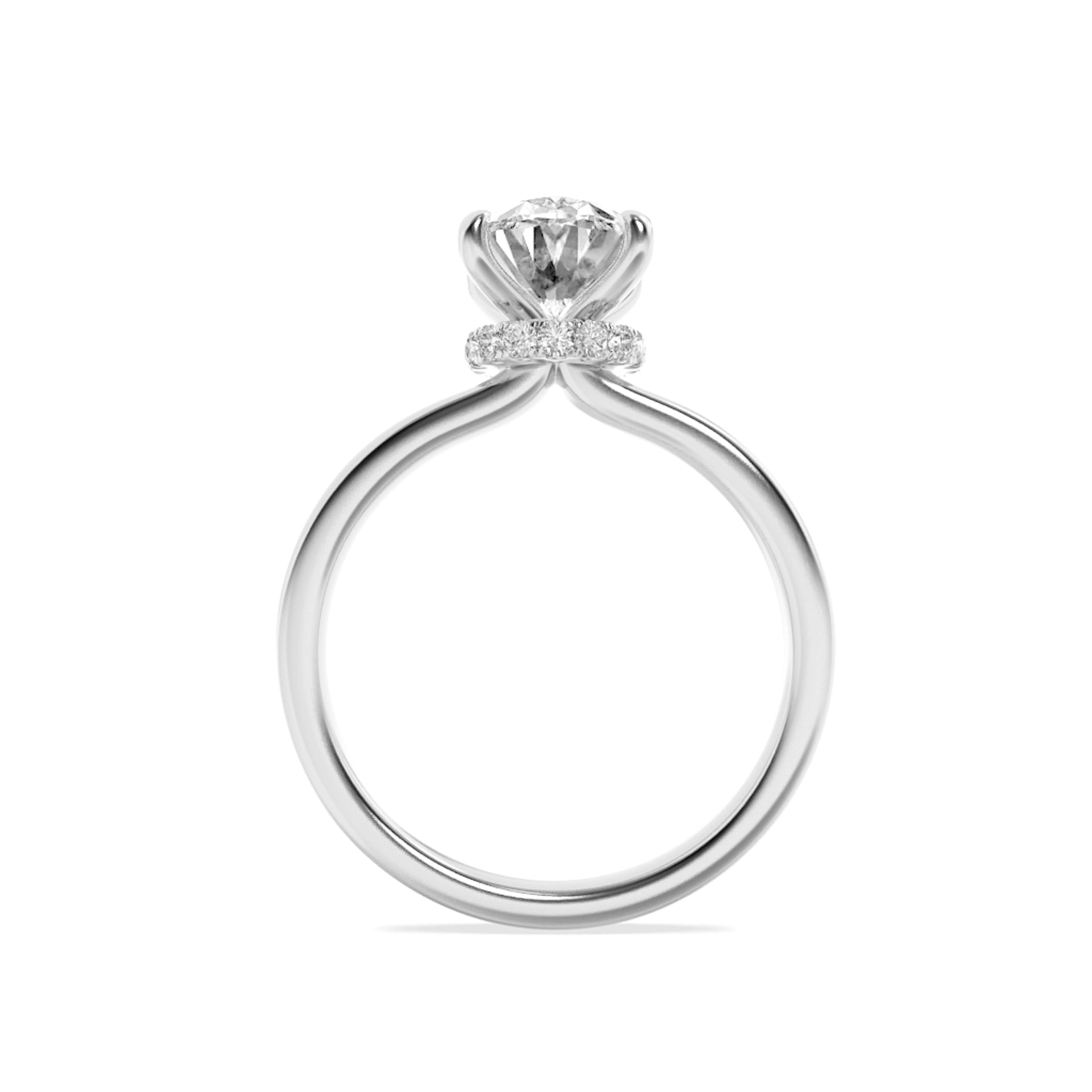 3Cttw Oval Shaped Lab Grown Diamond (F/VS) HiddenHalo Plain Shank Engagement Ring in 14K Gold