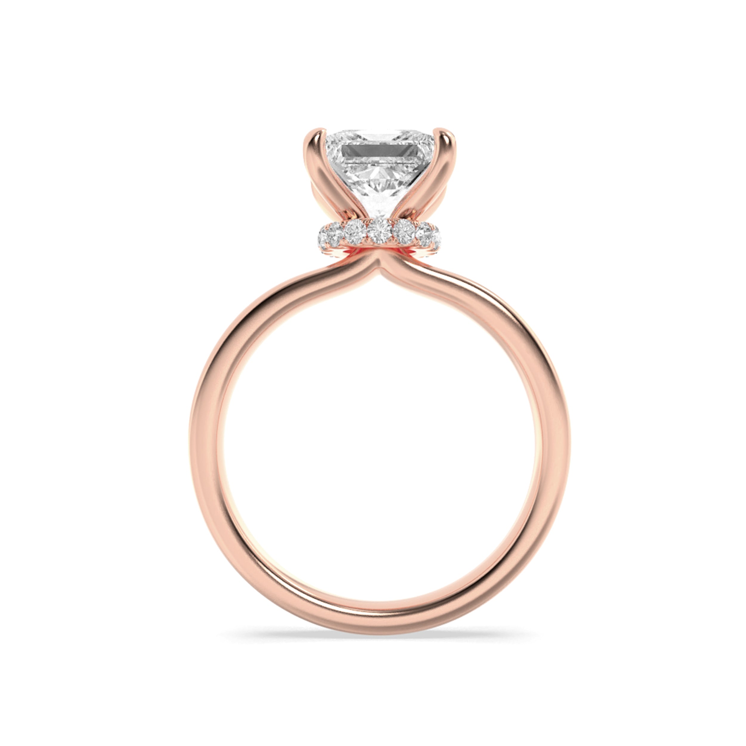 1Cttw Princess Shaped Lab Grown Diamond (F/VS) Hidden Halo Plain Shank Engagement Ring in 14K Gold
