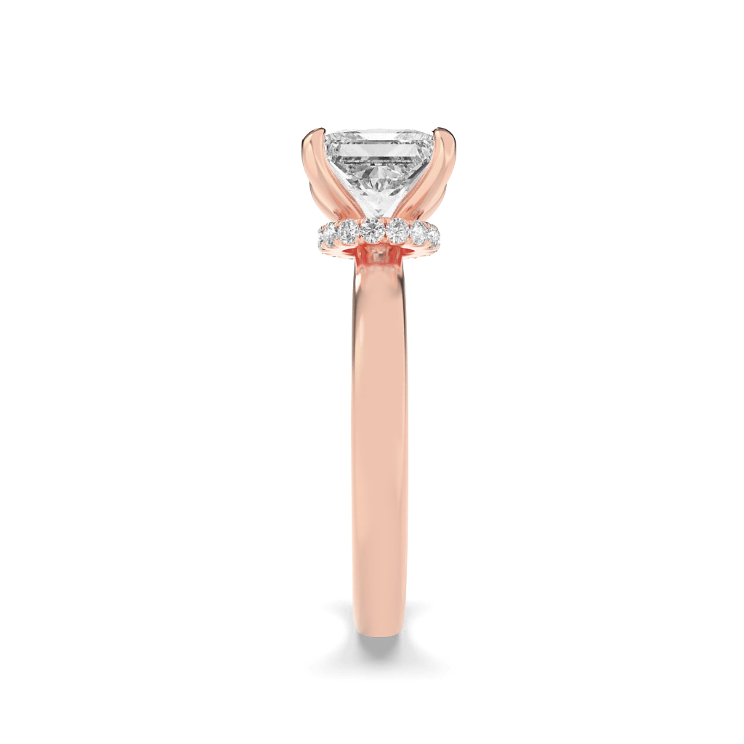 1Cttw Princess Shaped Lab Grown Diamond (F/VS) Hidden Halo Plain Shank Engagement Ring in 14K Gold