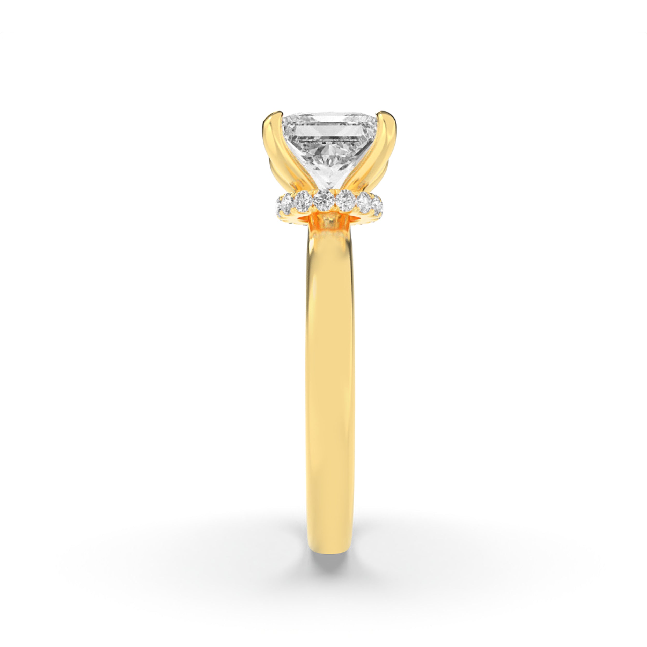 2Cttw Princess Shaped Lab Grown Diamond (F/VS) Hidden Halo Plain Shank Engagement Ring in 14K Gold